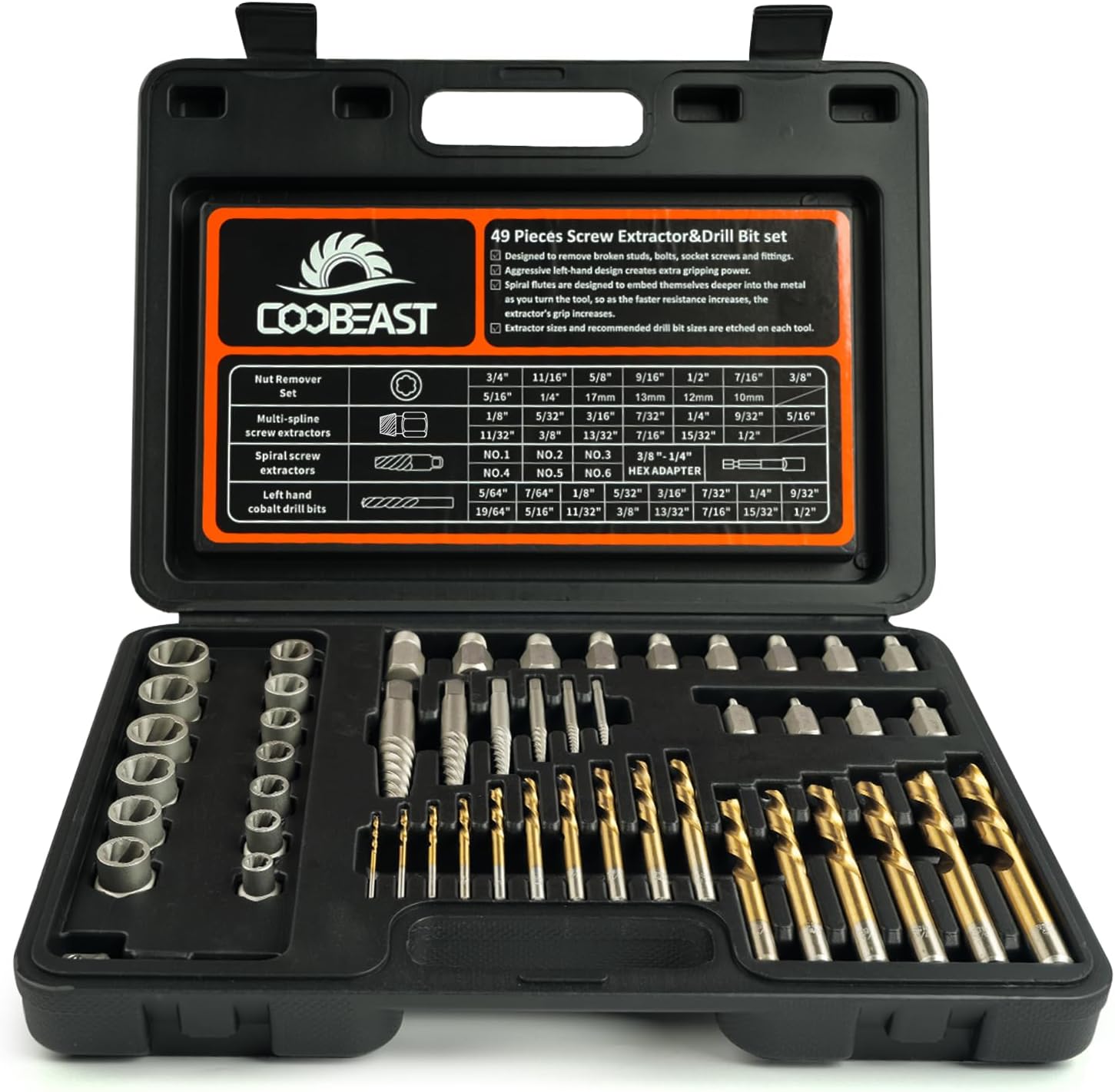 Coobeast 49Pcs Bolt Extractor Set with Left Hand Drill Bit