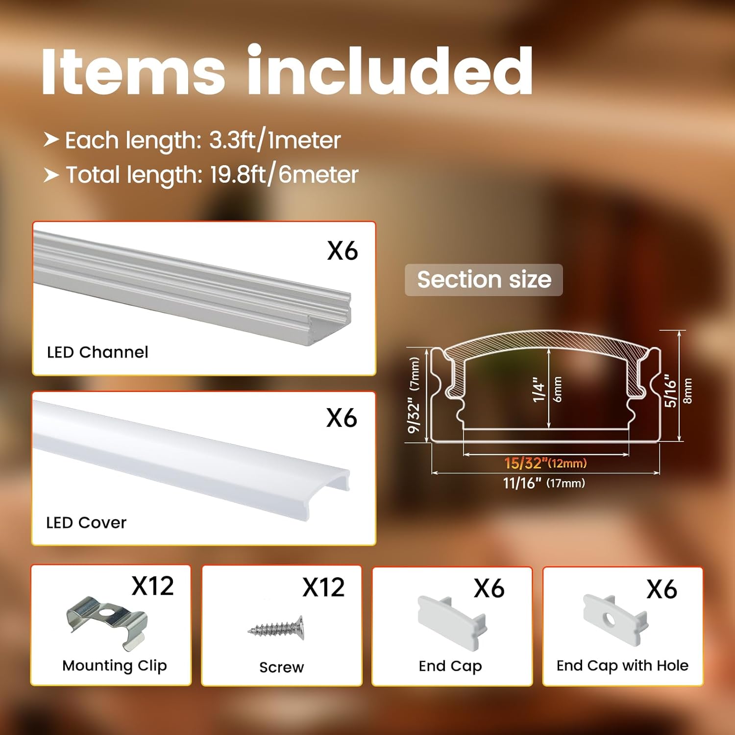 Muzata 6Pack LED Channel U Shape Silver Diffuser with Milky White Cover