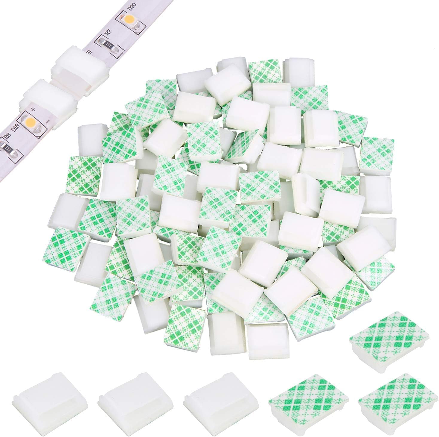 80 PCS LED Light Strip Clips 10mm White Self Adhesive Mounting Holders