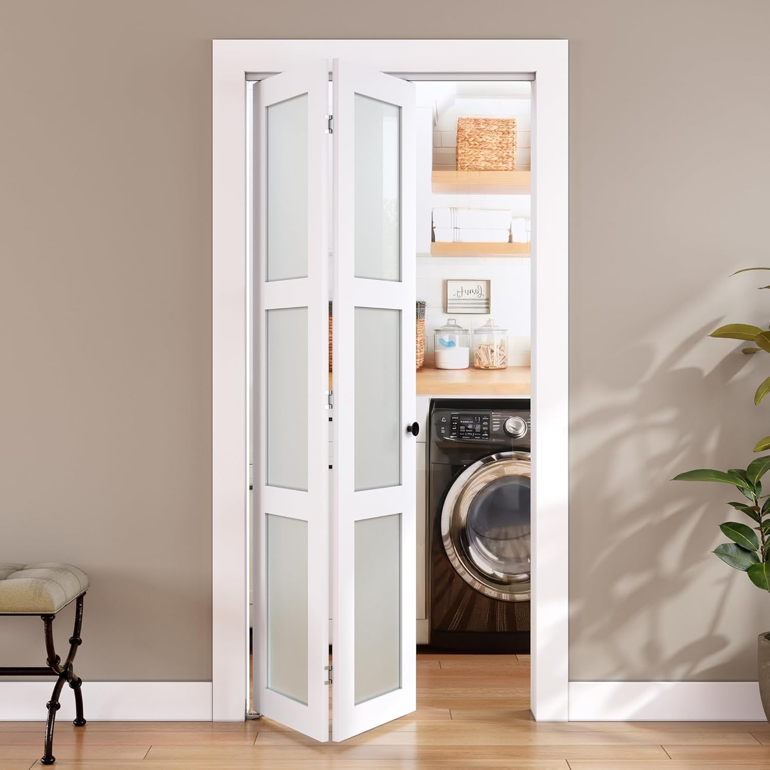 SMARTSTANDARD Bifold Door 24x80 Tempered Frosted Glass with Hardware Kit