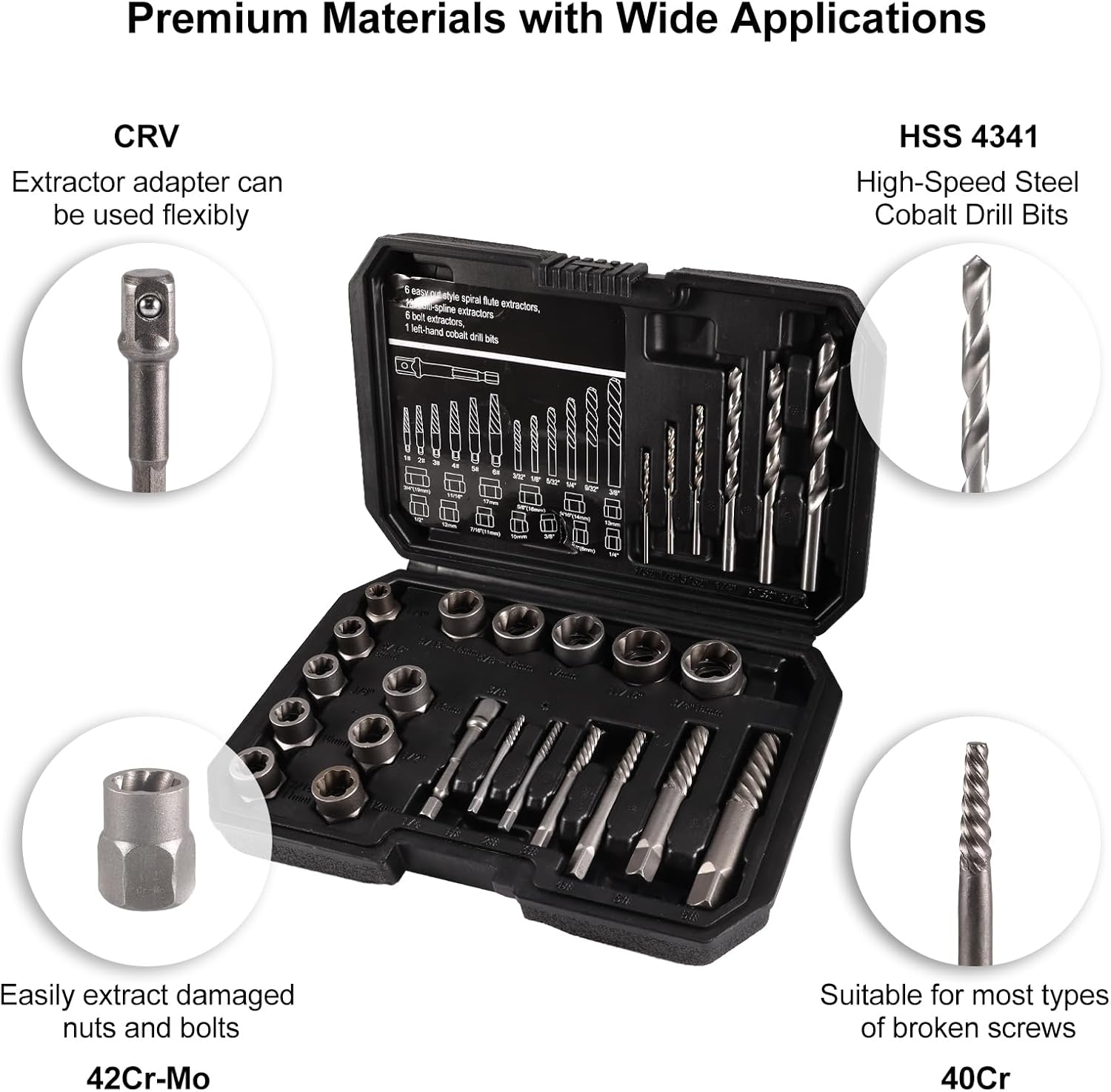 Valkynos 26 Pcs Screw Extractor Set with Left-Hand Drill Bits