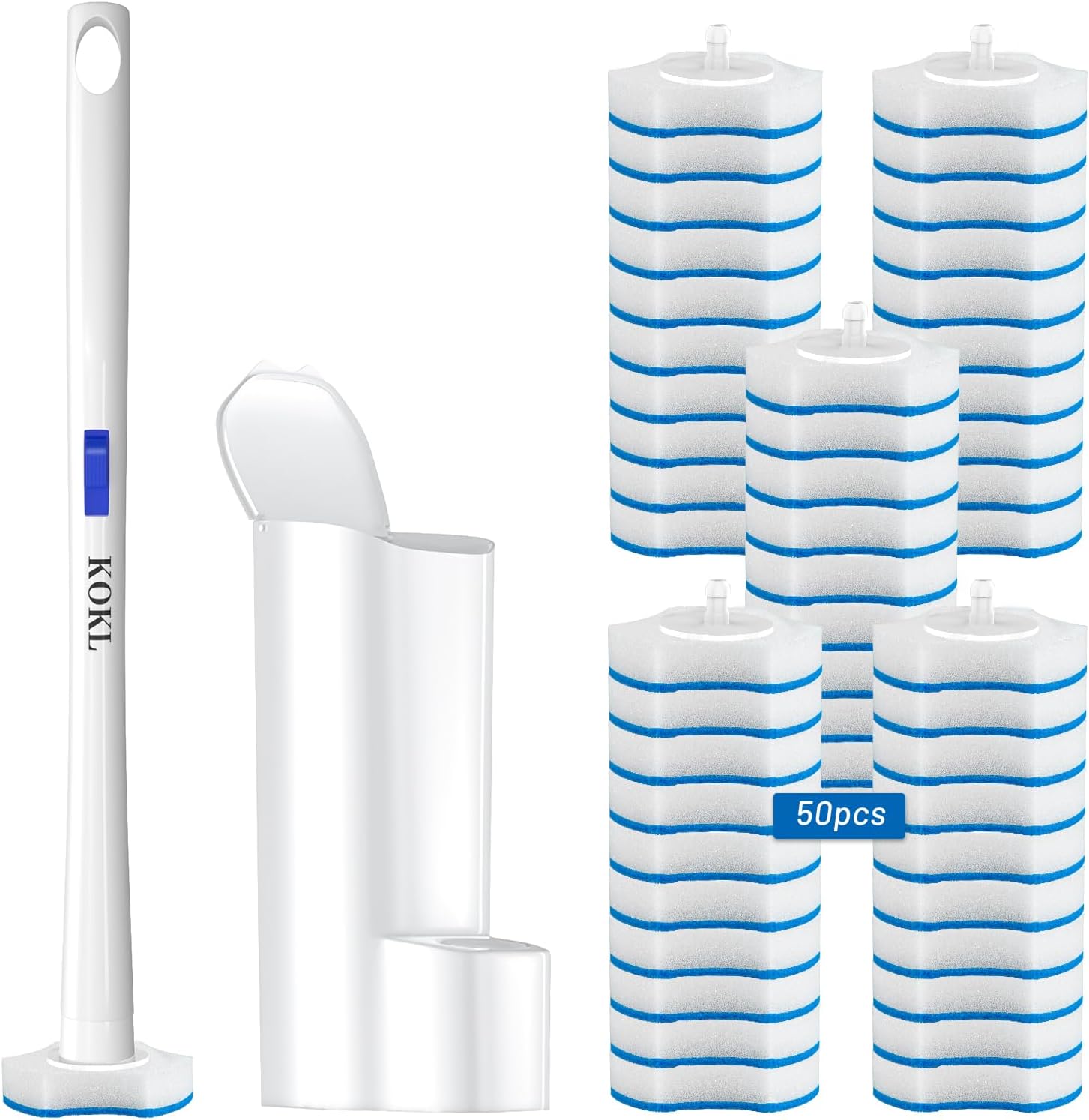 KOKL Disposable Toilet Brush with 50 Refills and Storage Caddy