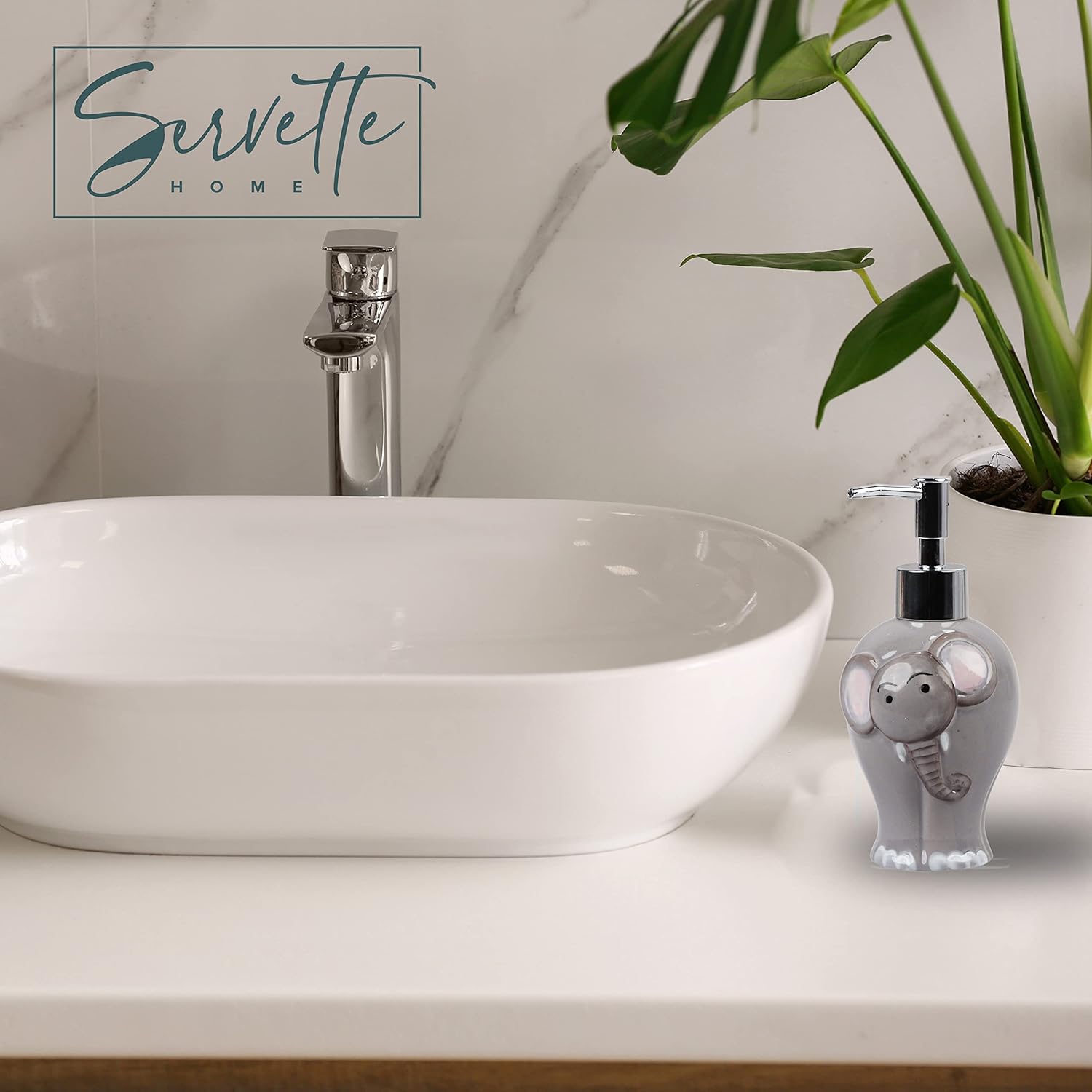 Elephant Soap Dispenser with Pump - Grey Ceramic