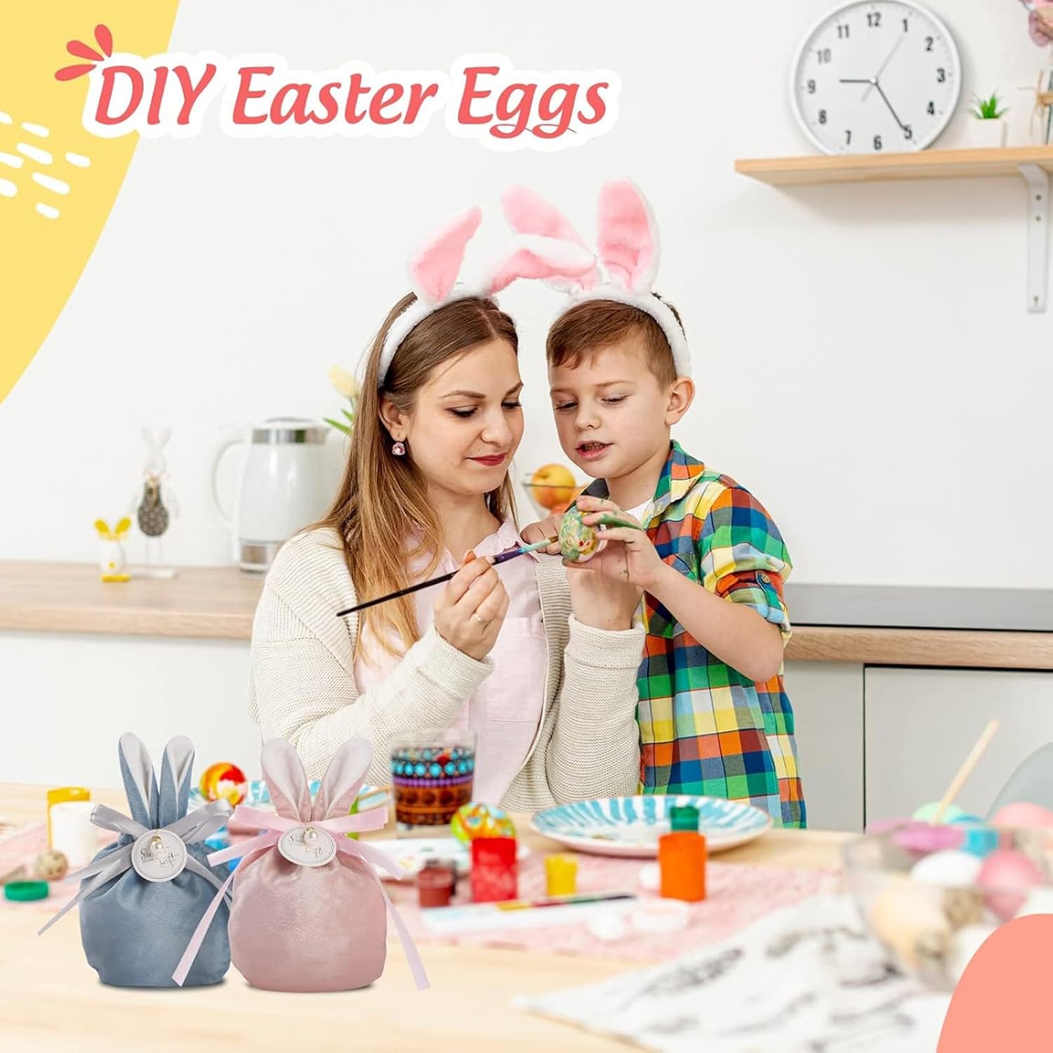 Easter Bunny Gift Velvet Bags with Drawstrings