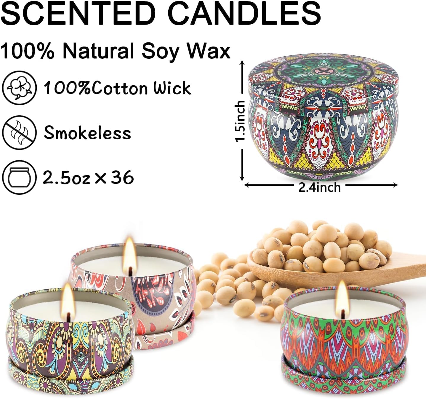 Set of 36 Scented Soy Candles for Gifts