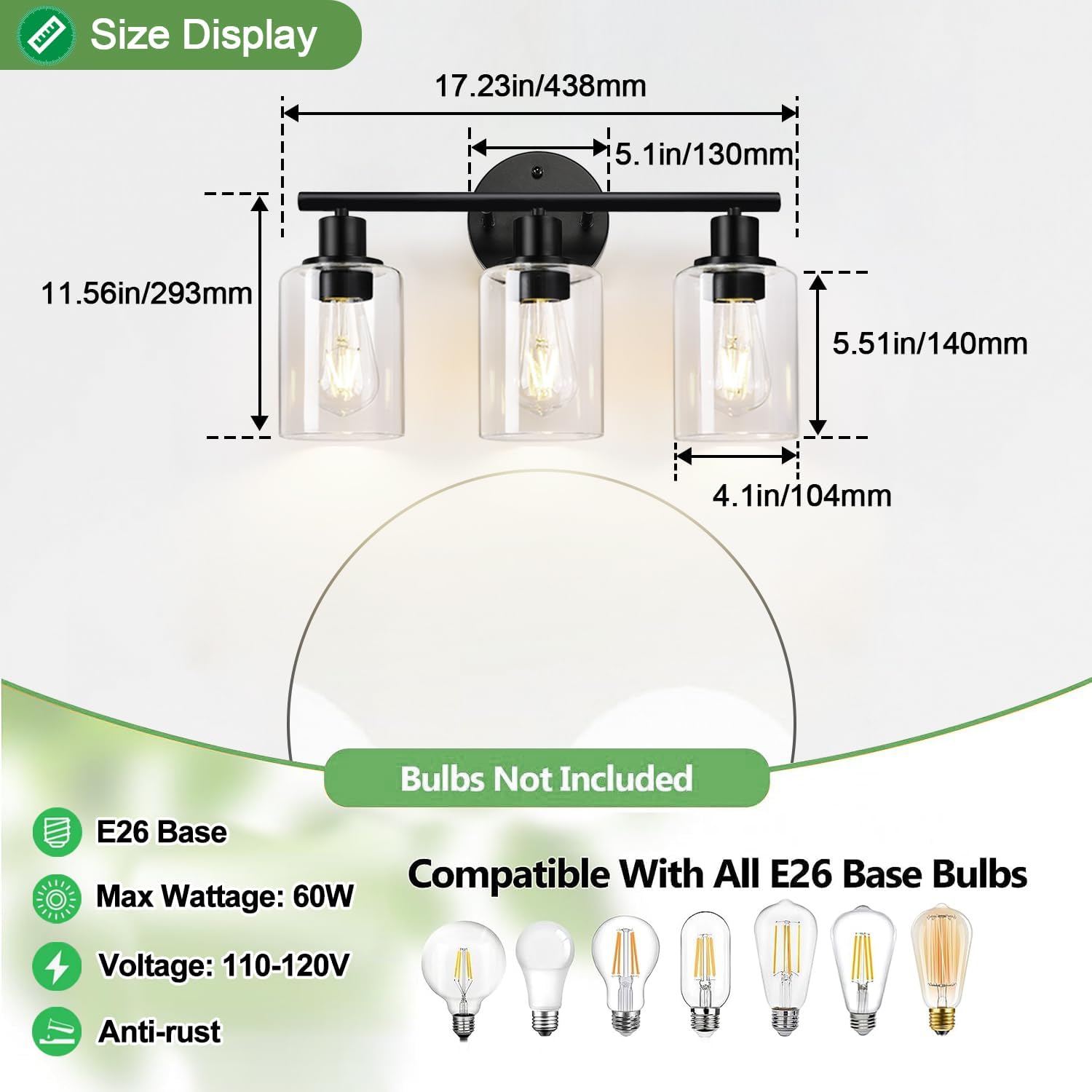 Zarbitta 3-Light Black Wall Lamp with Clear Glass Shades