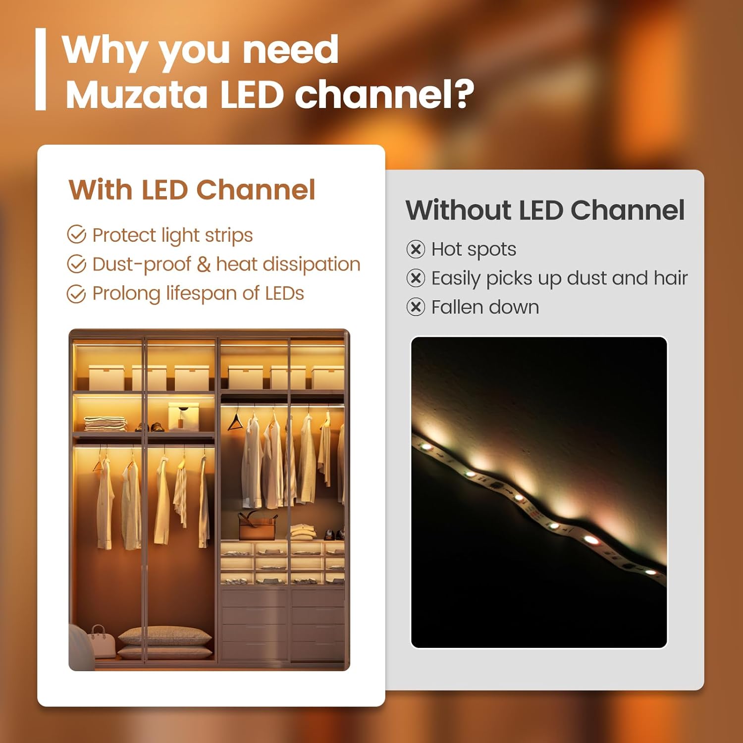 Muzata 6Pack LED Channel U Shape Silver Diffuser with Milky White Cover