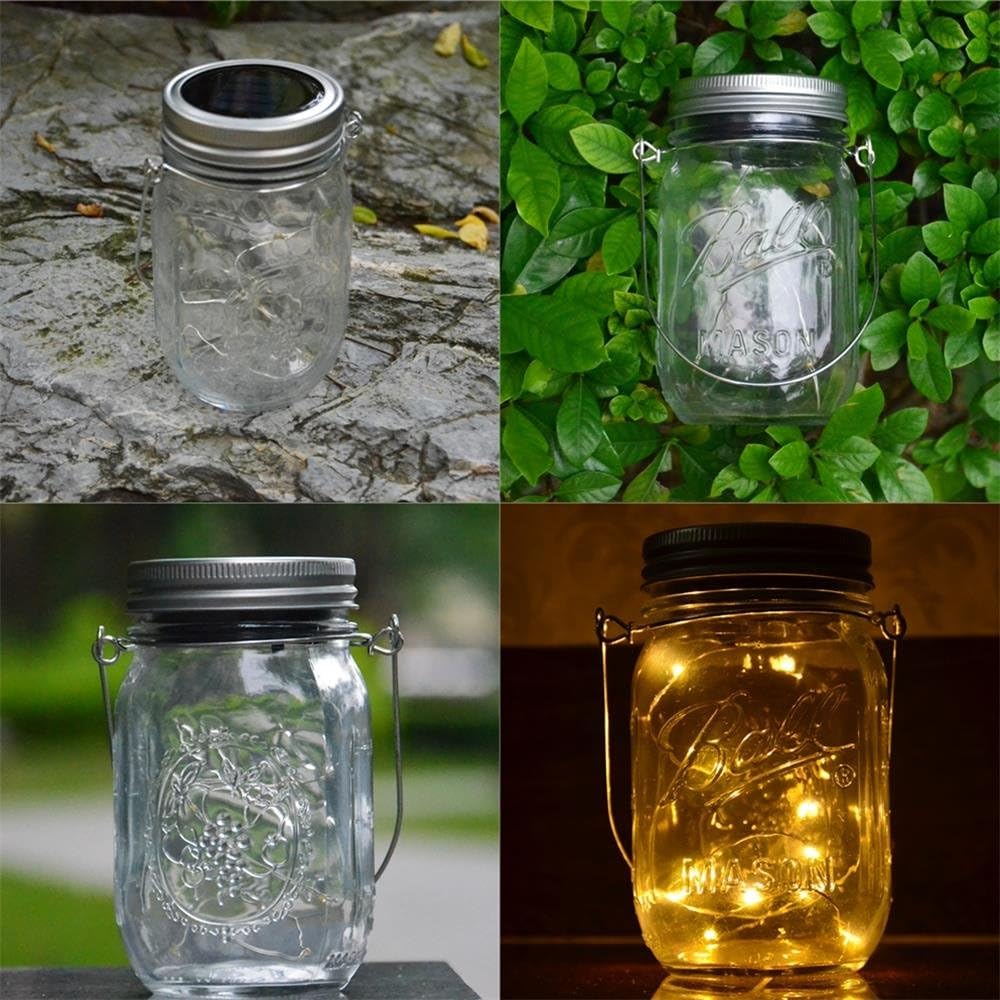 CHBKT 4-Pack Solar Mason Jar Lights with Handle and 30 LEDs