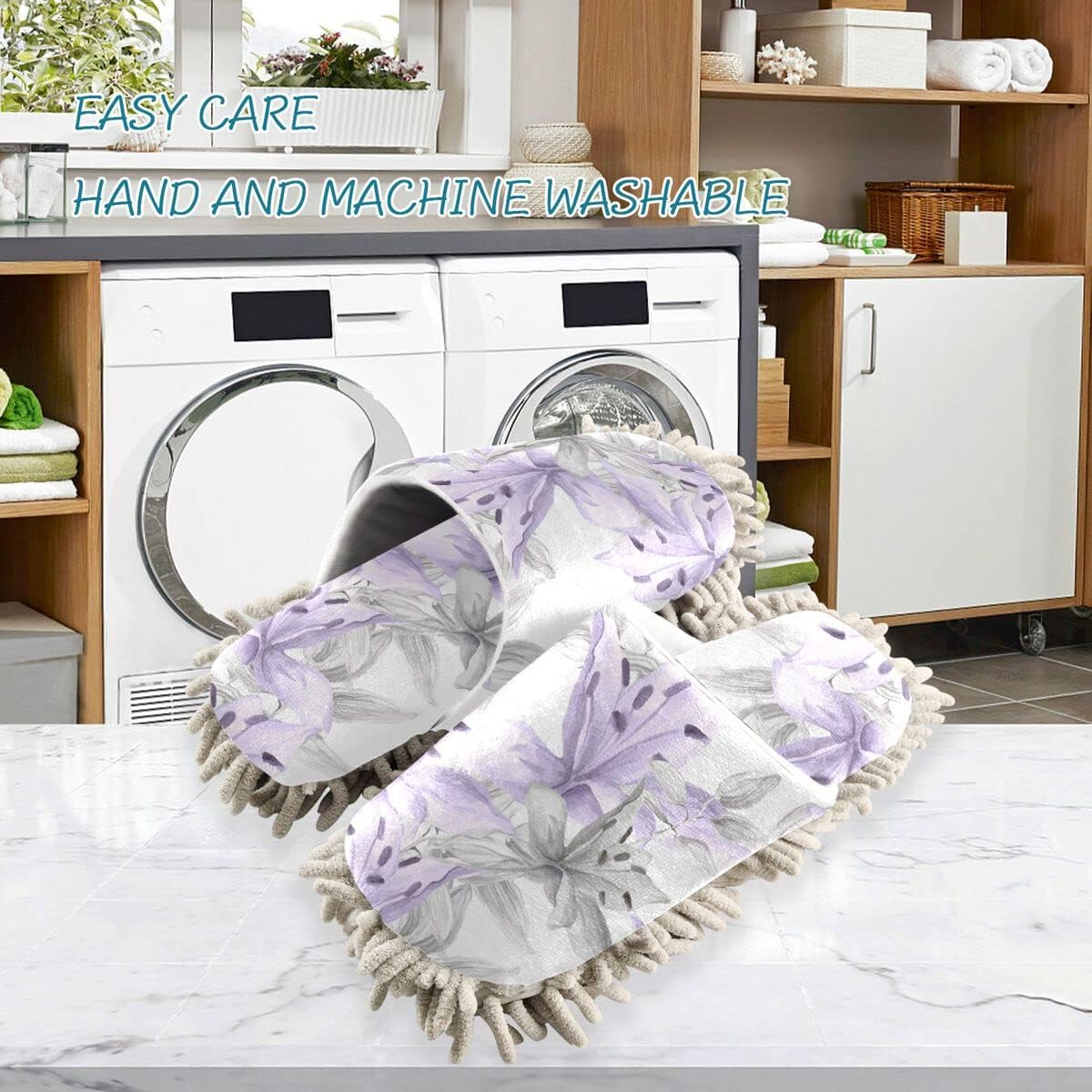 DOMIKING Lilies Mop Slippers for Women and Men
