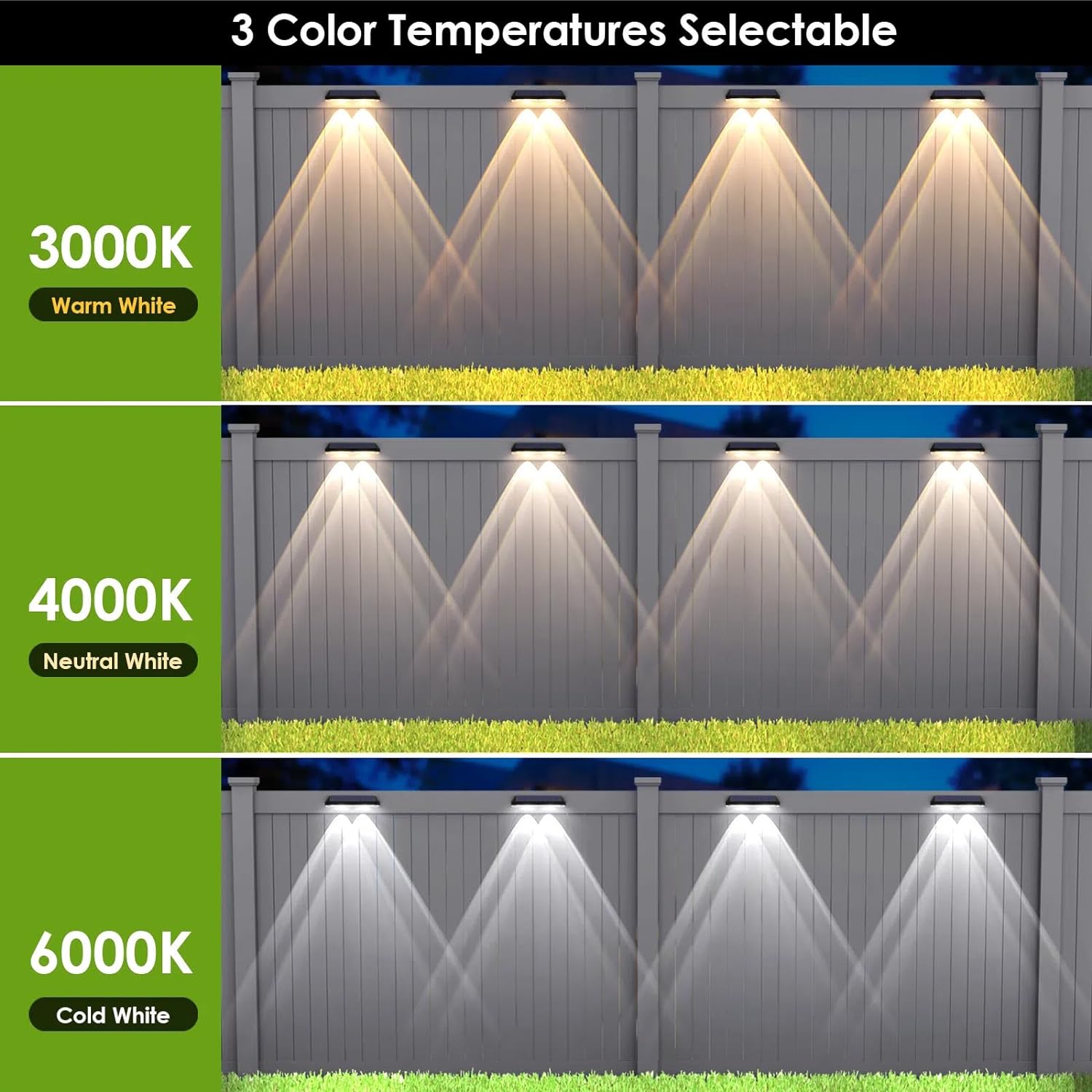 LIANGLOME Solar Fence Lights 8 Pack - 3 Modes IP65 Waterproof