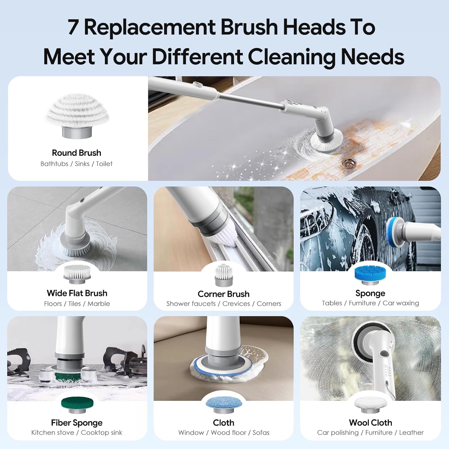 Sorpci Electric Spin Scrubber with 7 Brush Heads and 3 Speeds
