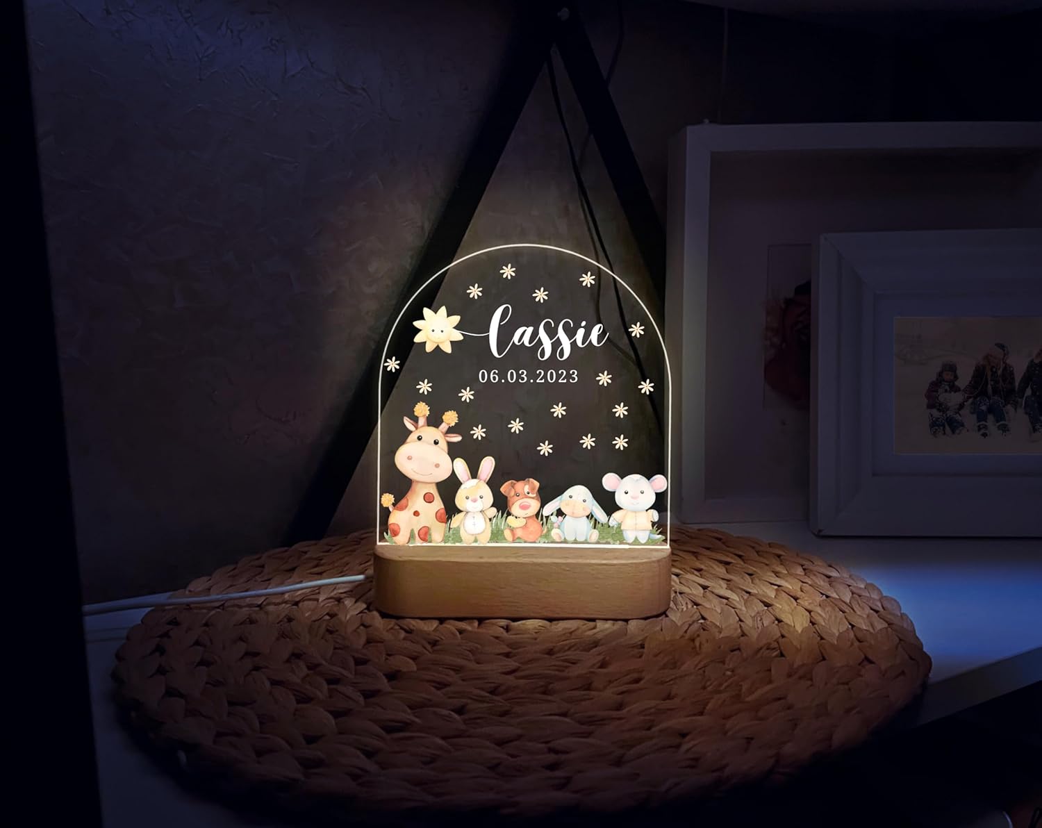 Personalized Baby Night Light with Safari Animals Design