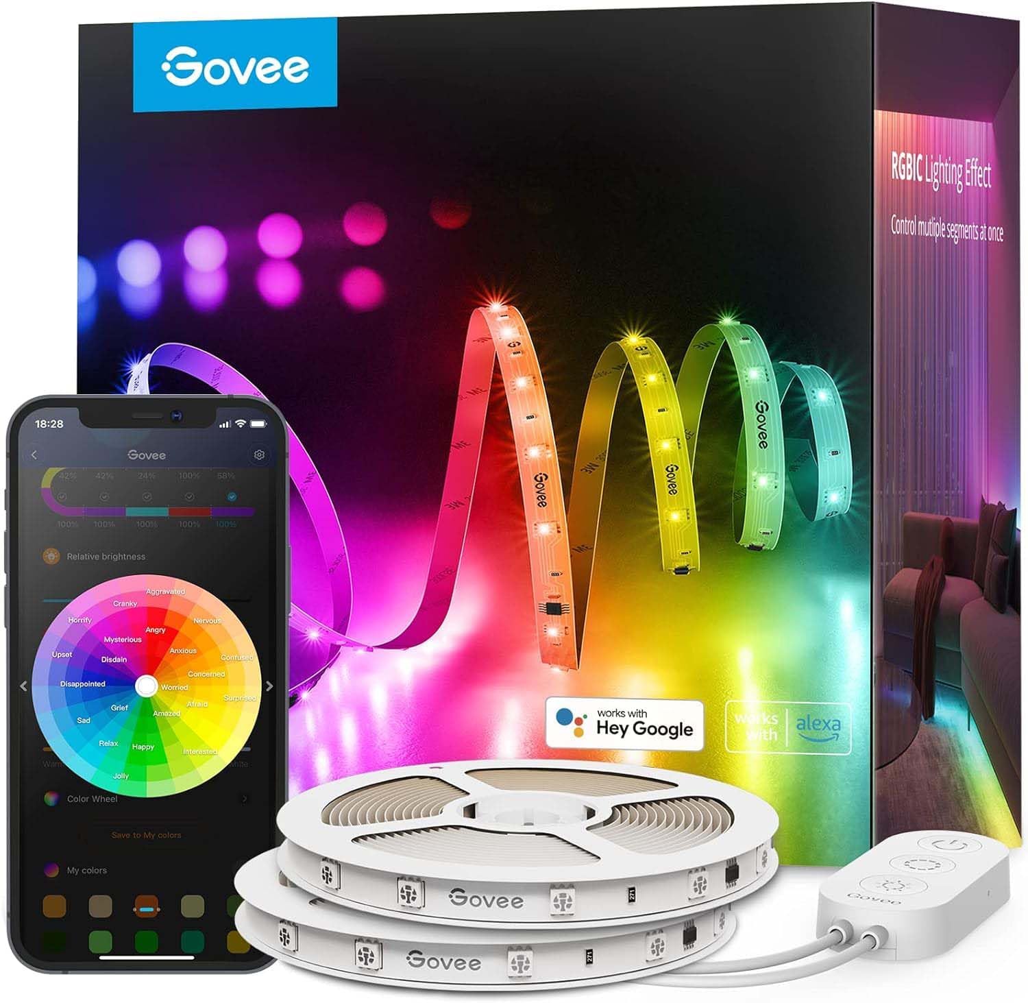 Govee 100ft RGBIC LED Strip Lights with Alexa and Google Assistant Control