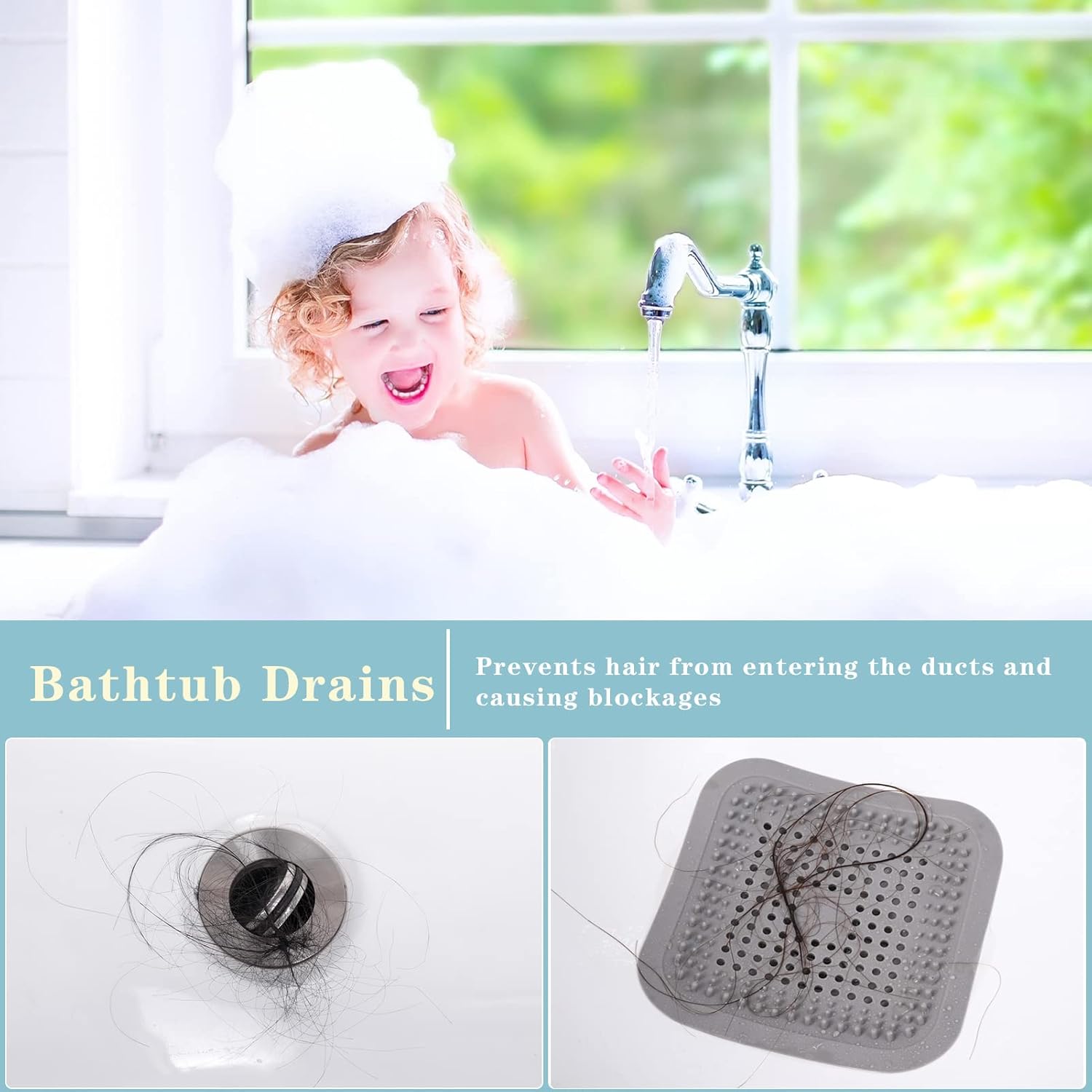 Shower Drain Hair Catcher 2 Pack with Suction Cups
