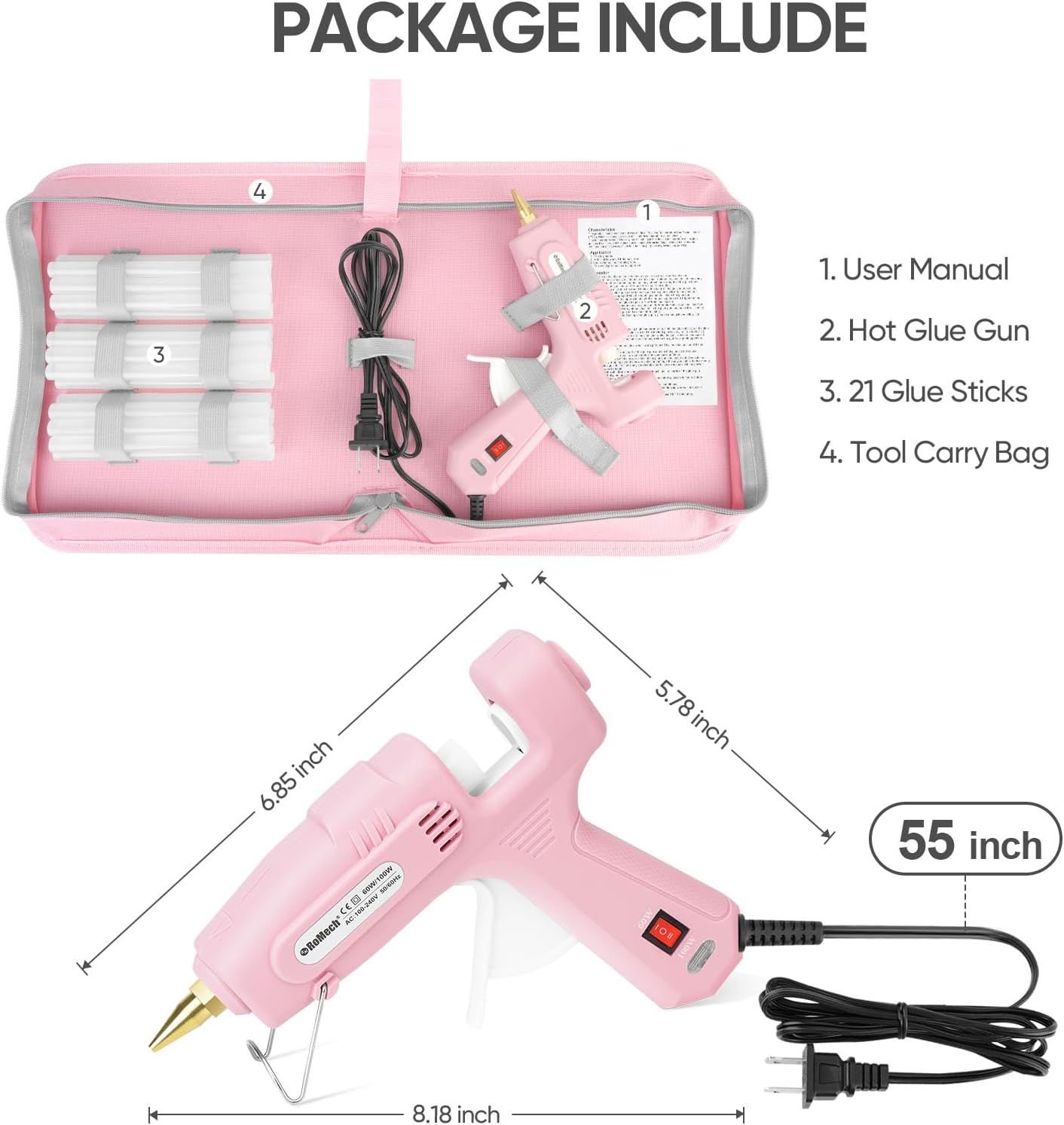 ROMECH Dual Power Hot Glue Gun with 21 Sticks and Storage Case