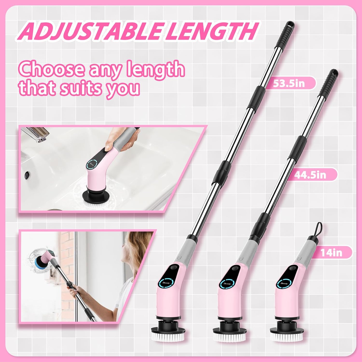 Dovety Electric Spin Scrubber with 8 Brush Heads and Extension Handle