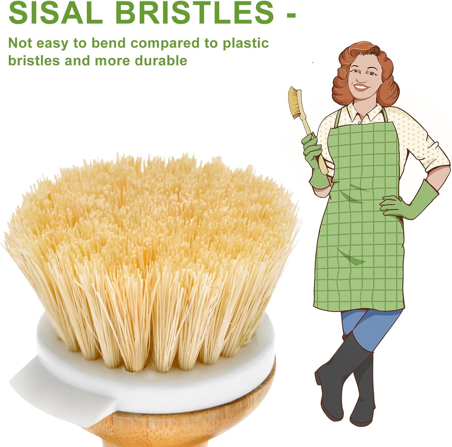 SUBEKYU Bamboo Dish Brush with Built-in Scraper
