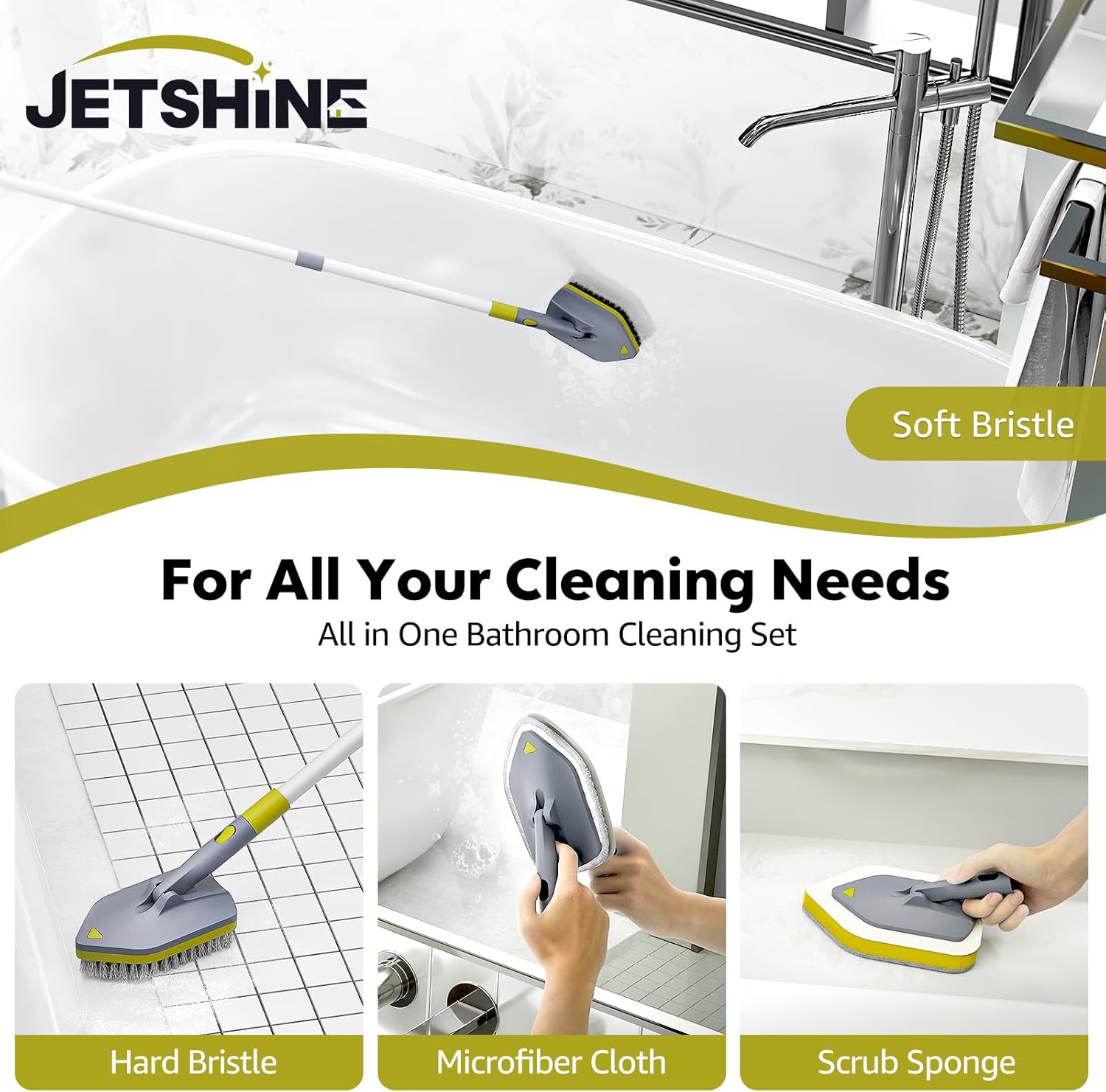 JETSHINE 4-in-1 Tile Tub Scrubber Brush with Extendable Handle 1