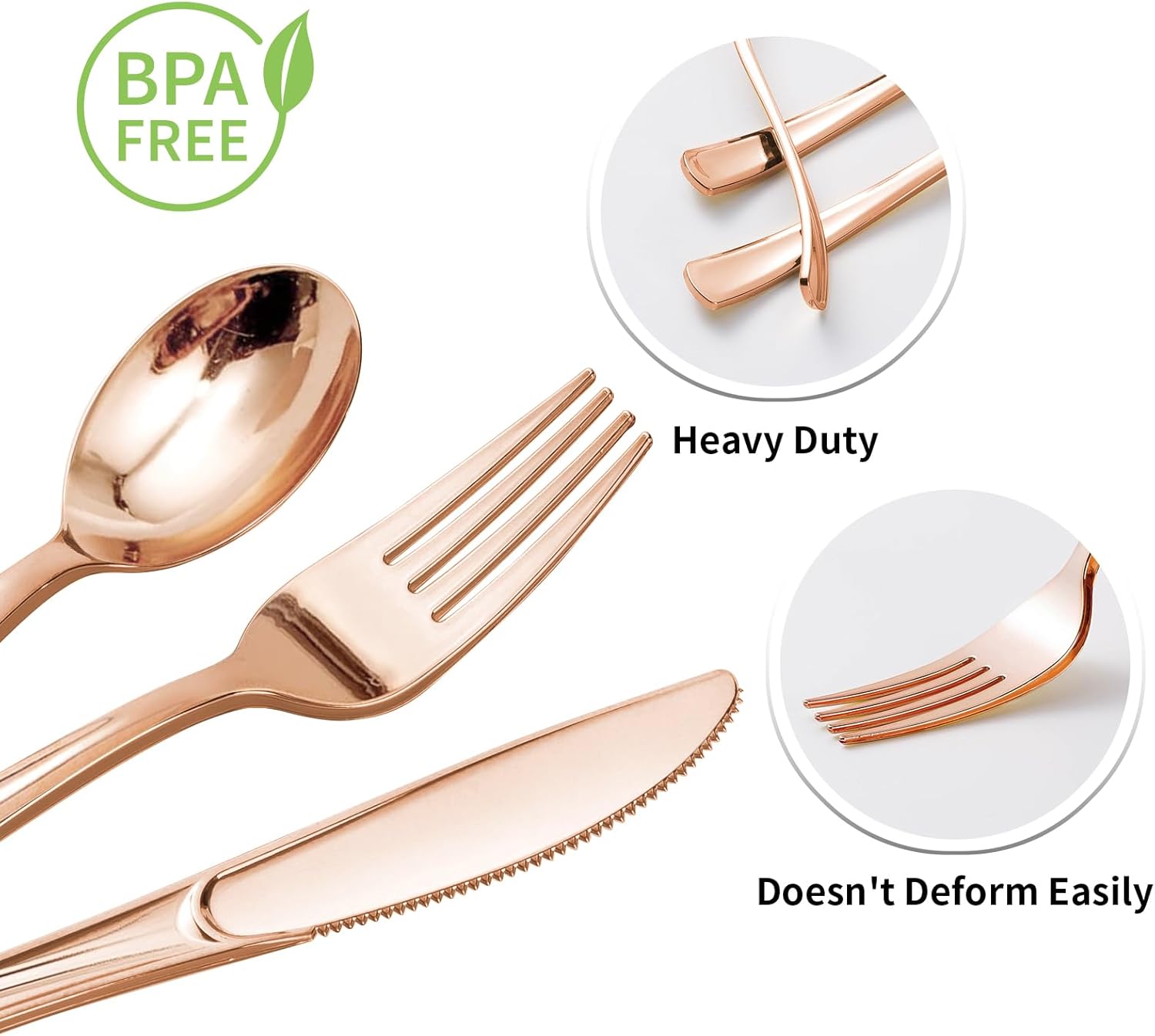 Goodluck 300PCS Rose Gold Plastic Cutlery Set