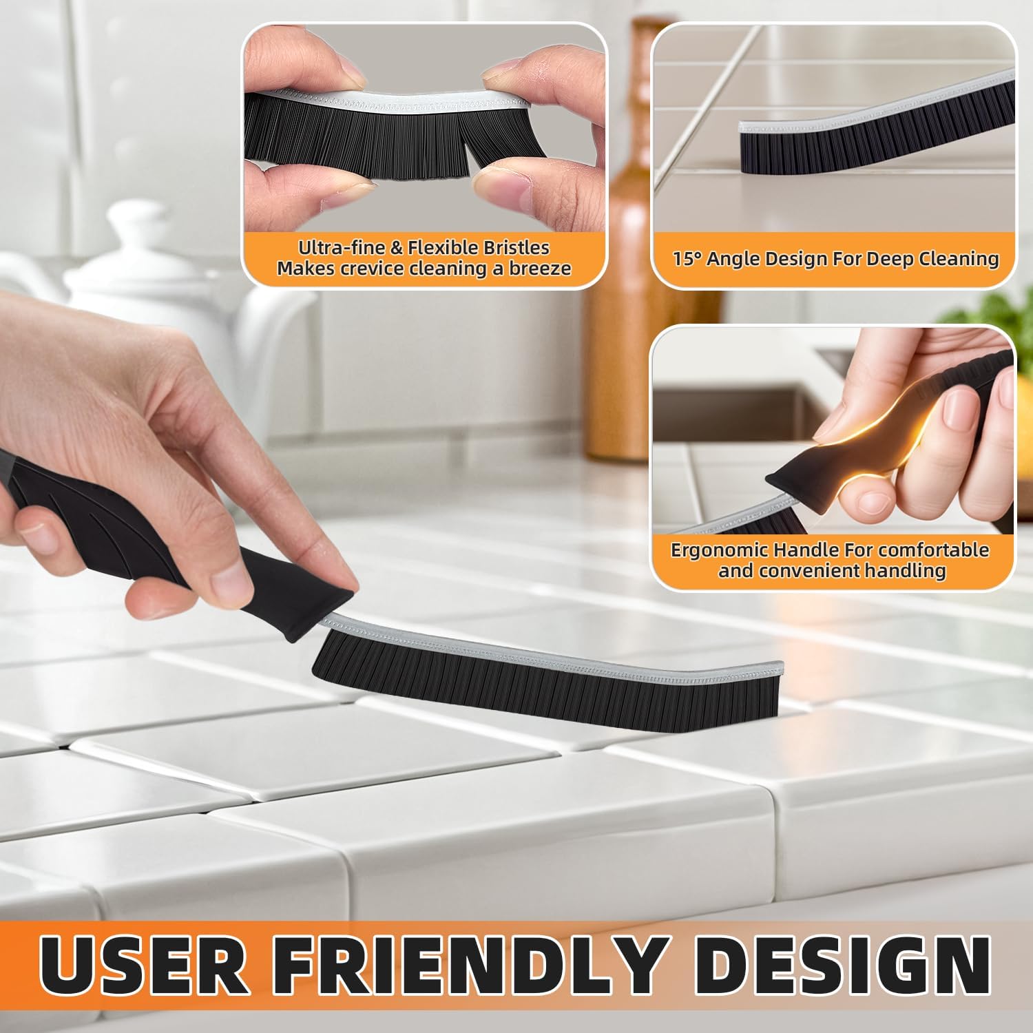 KMOSENIA 3-Piece Hard Bristle Crevice Cleaning Brush Set