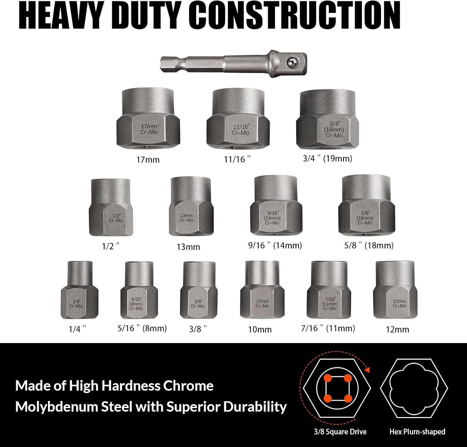 Coobeast 13Pcs Heavy Duty Bolt Extractor Set with 38 Inch Adapter