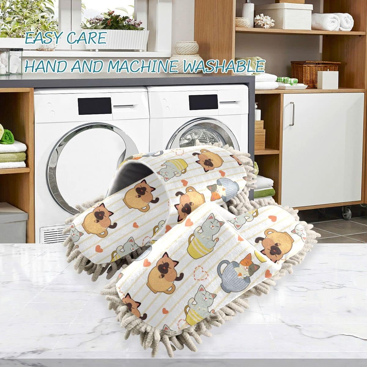 DOMIKING Mop Slippers for Floor Cleaning Washable Comfortable Women Men
