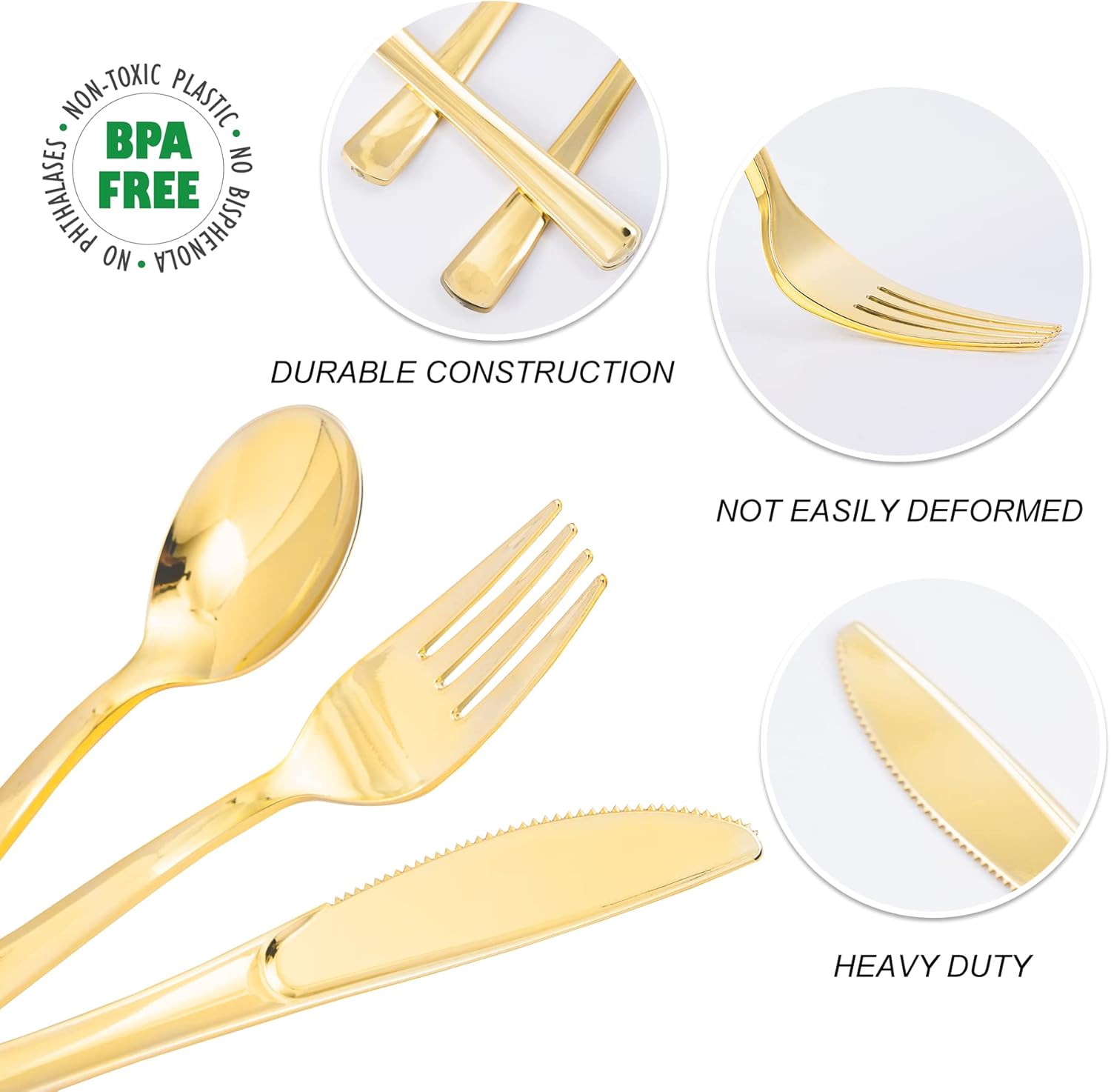 N9R 300PCS Gold Plastic Cutlery Set
