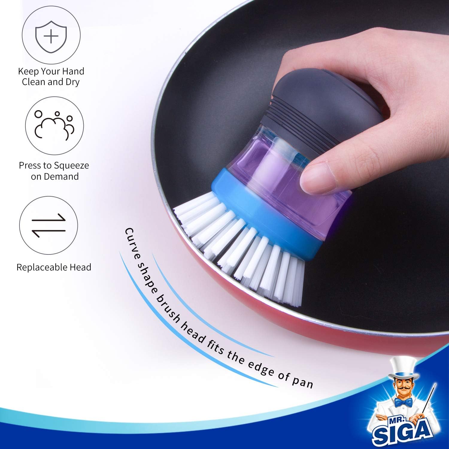 MRSIGA Palm Brush with Soap Dispenser and Holder 1 Set