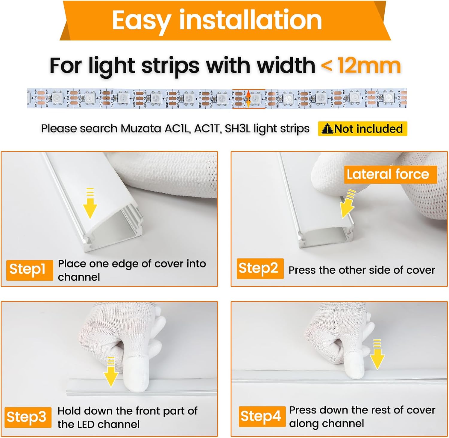 Muzata 6Pack LED Channel U Shape Silver Diffuser with Milky White Cover