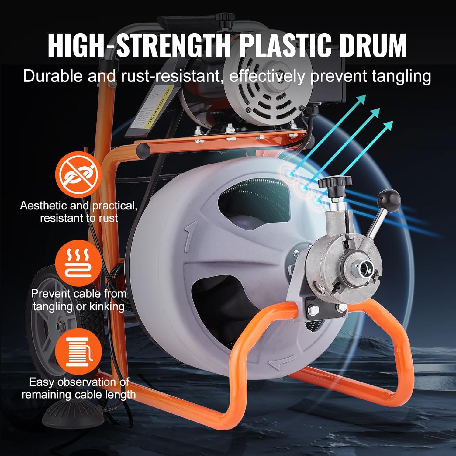 VEVOR 100FT Electric Pipe Cleaning Machine with 38 Steel Cable