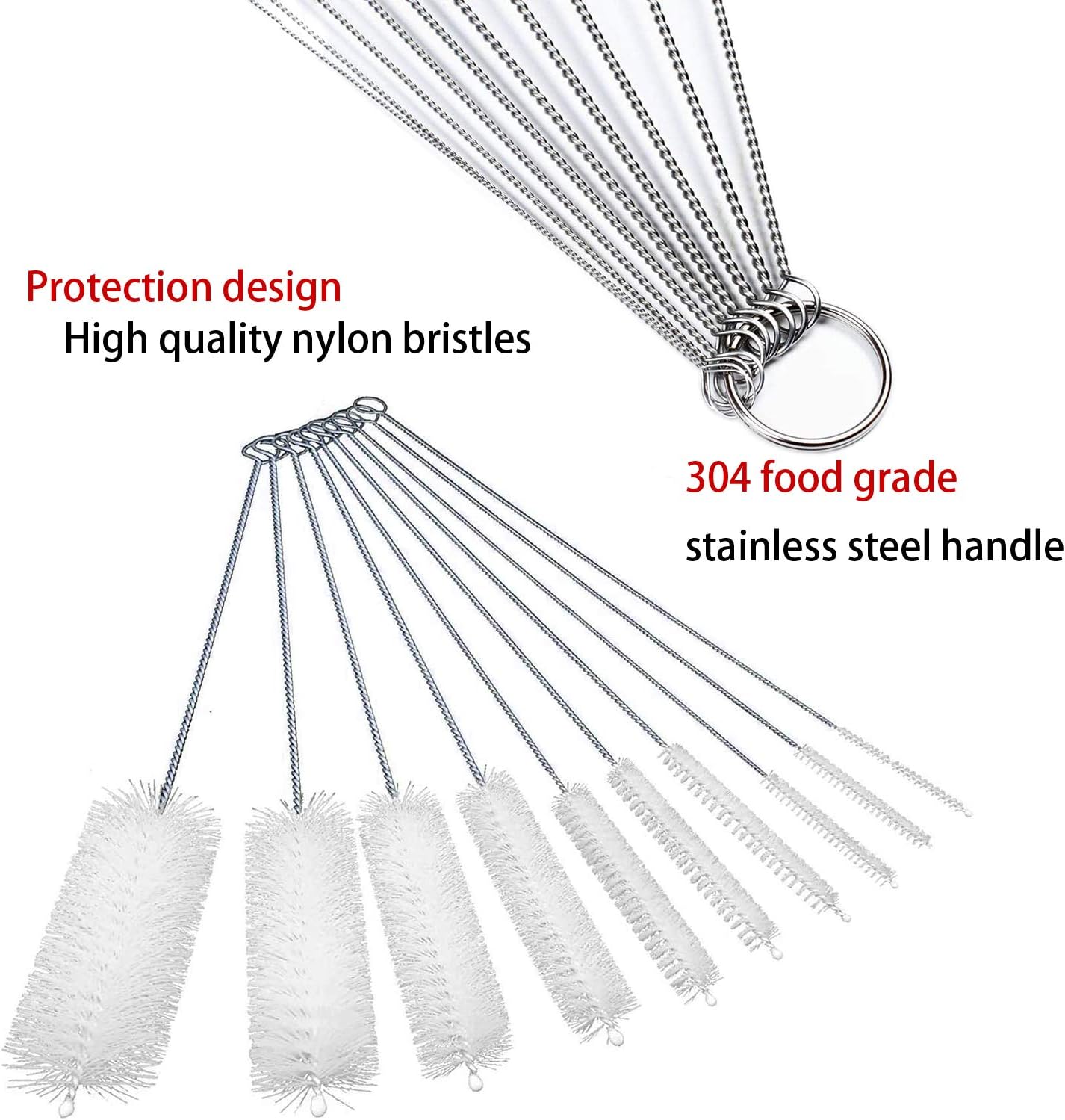 Long Straw Brush Set of 10 with 10 Different Diameters