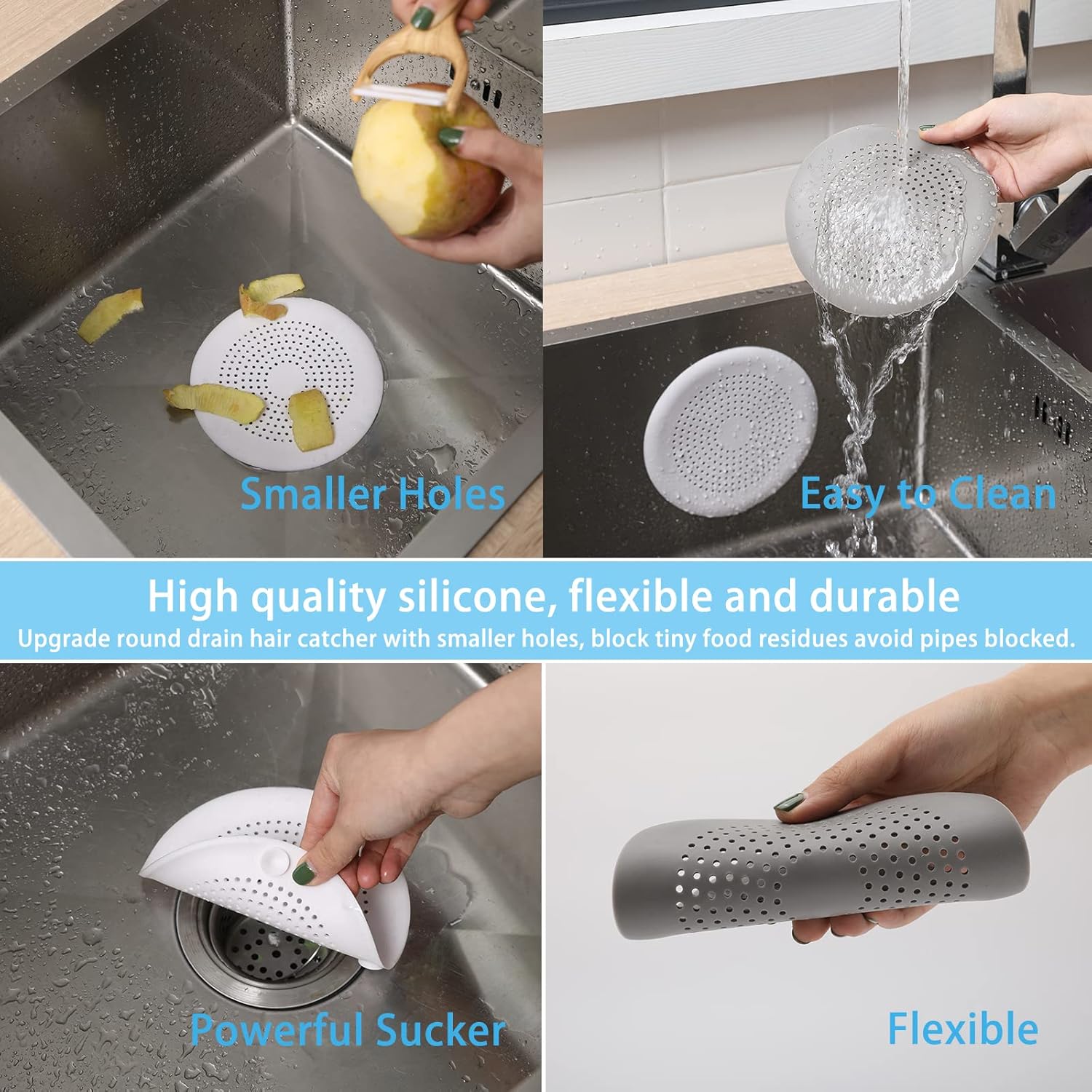 2 Pack Drain Hair Catcher with Suction Cups for Shower and Sink