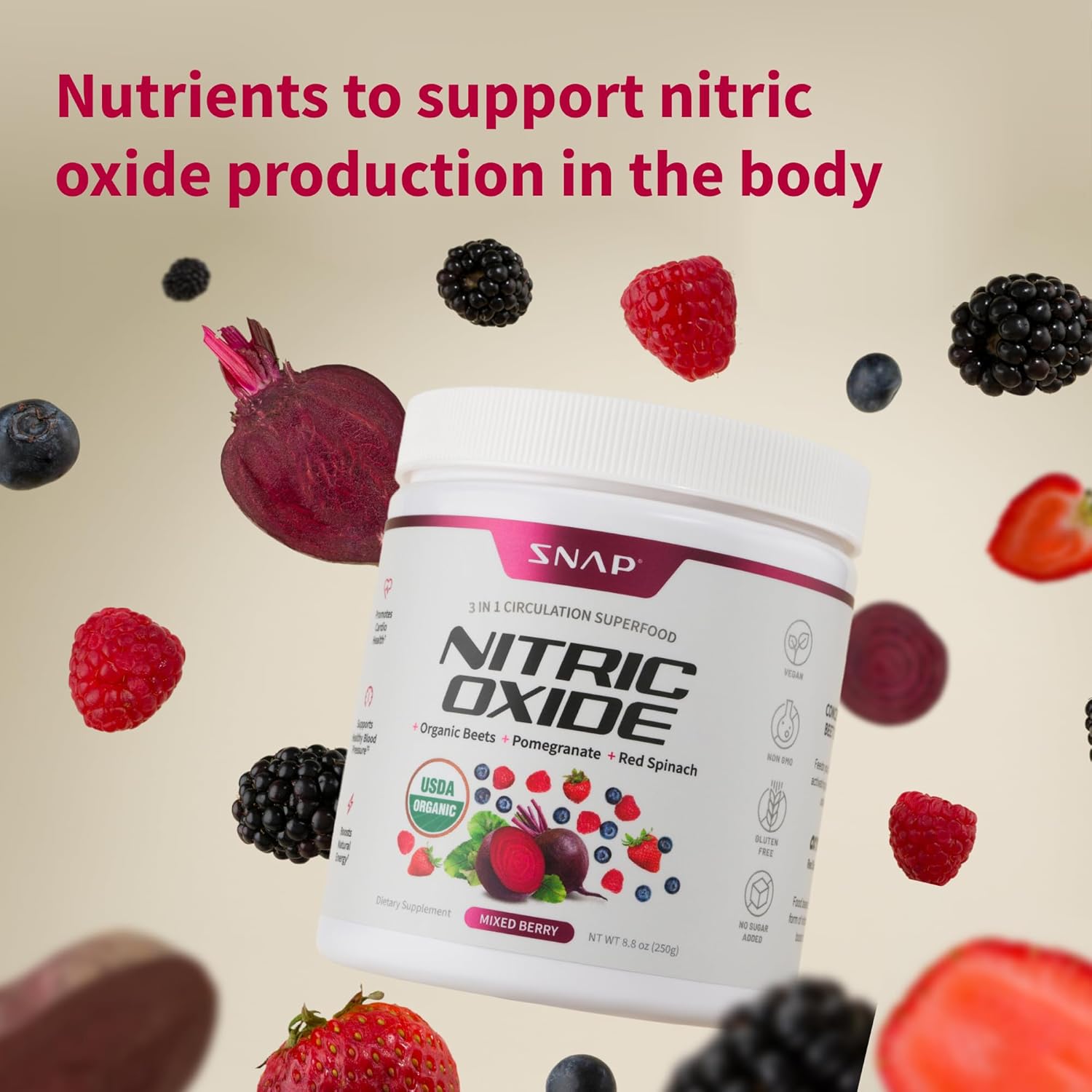 Snap Supplements Organic Beet Root Powder - 30 Servings for Energy Heart Health