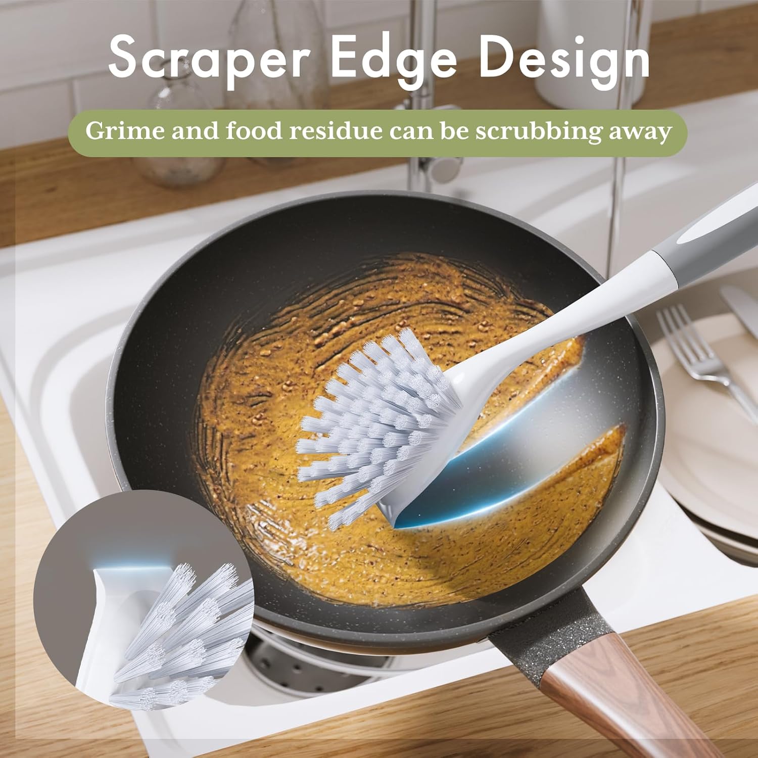 Amazer Dish Brush 2 Pack with Handle and Scrubber