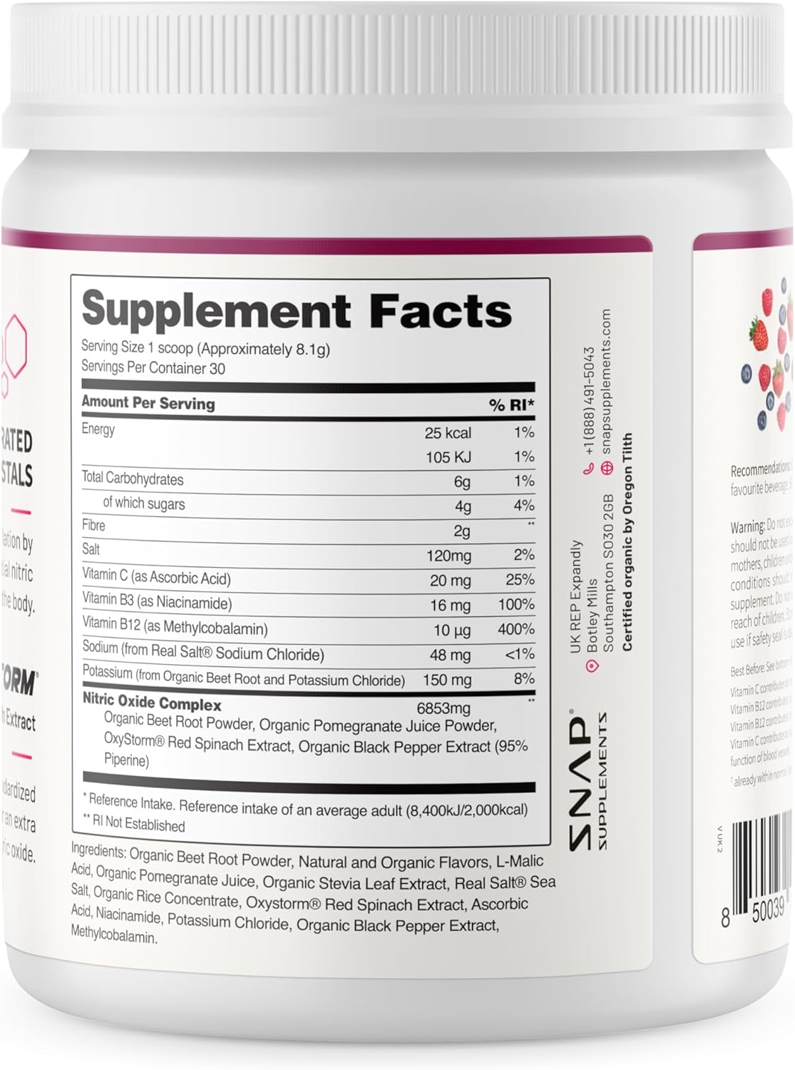 Snap Supplements Organic Beet Root Powder - 30 Servings for Energy Heart Health