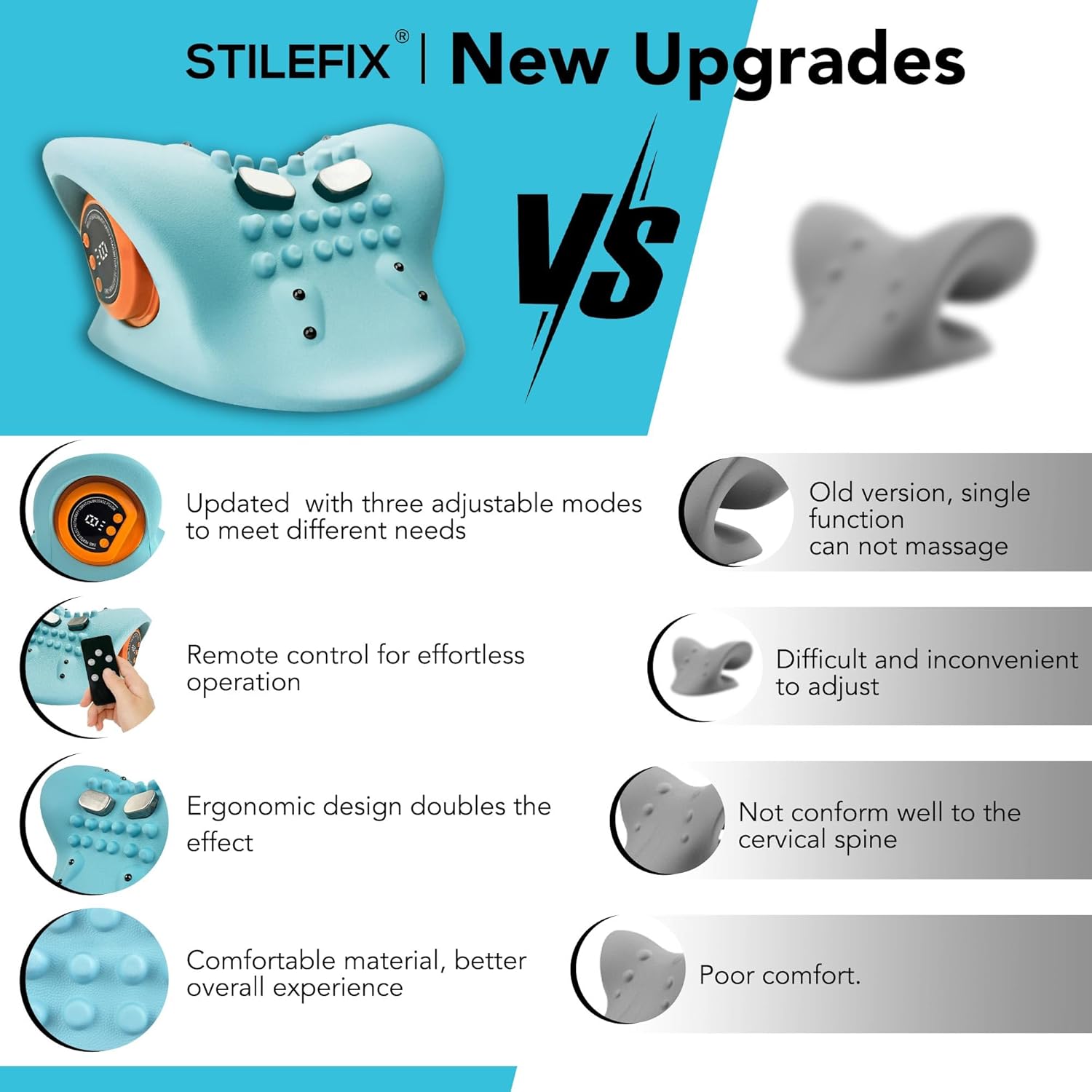 STILEFIX Neck Massager Pillow with Heat 3 Modes Ergonomic Design