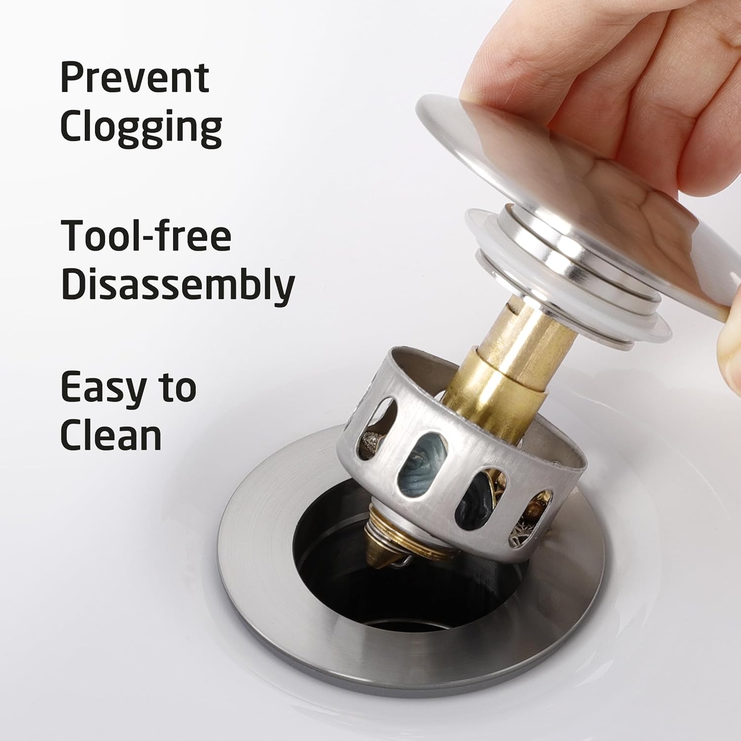 KES Chrome Bathroom Sink Drain with Overflow Hole and Hair Catcher