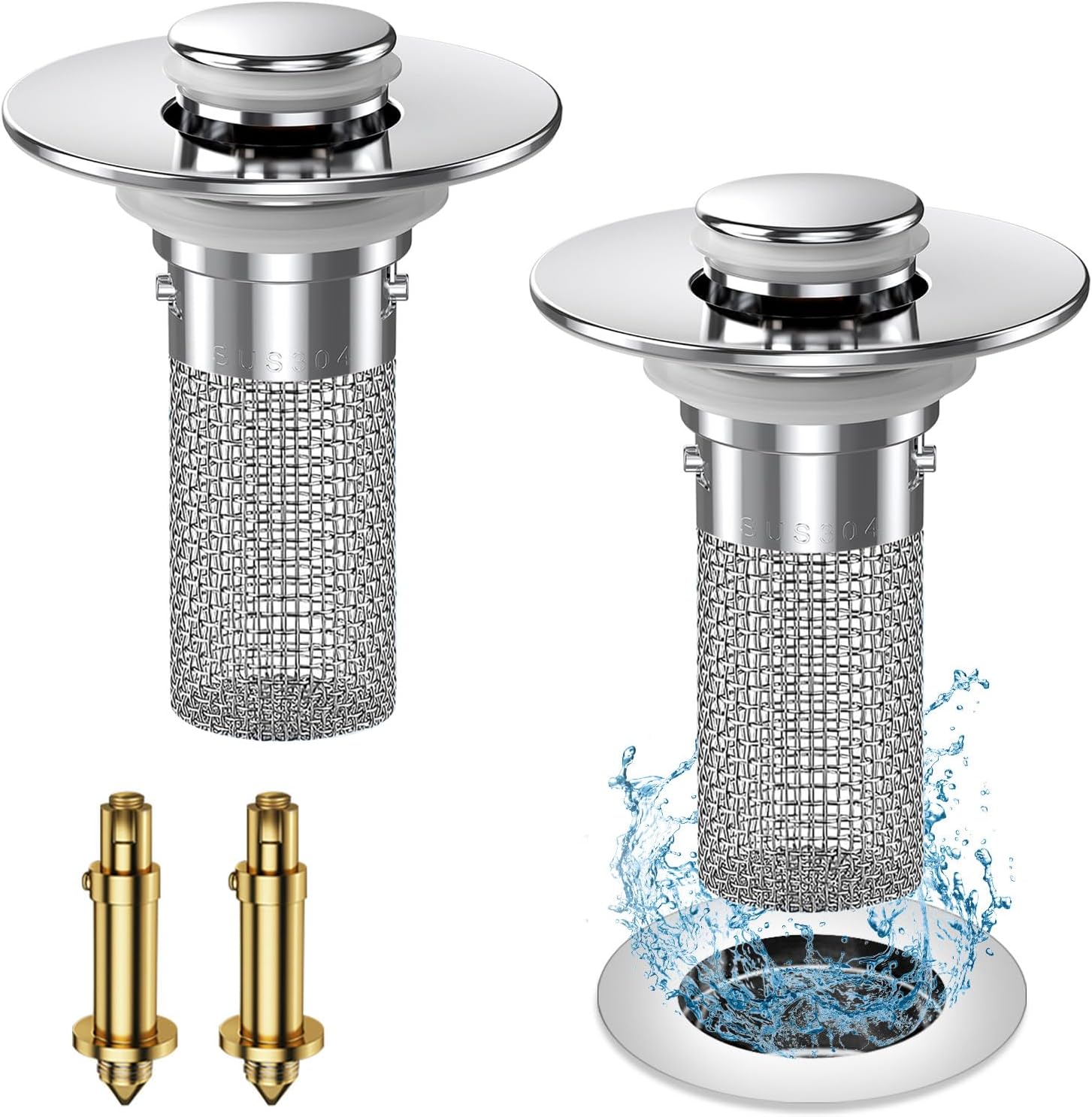 2PC Bathroom Sink Stopper Hair Catcher with Pop Up Mechanism
