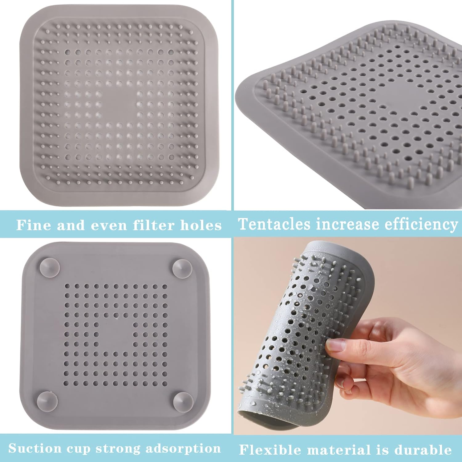Shower Drain Hair Catcher 2 Pack with Suction Cups