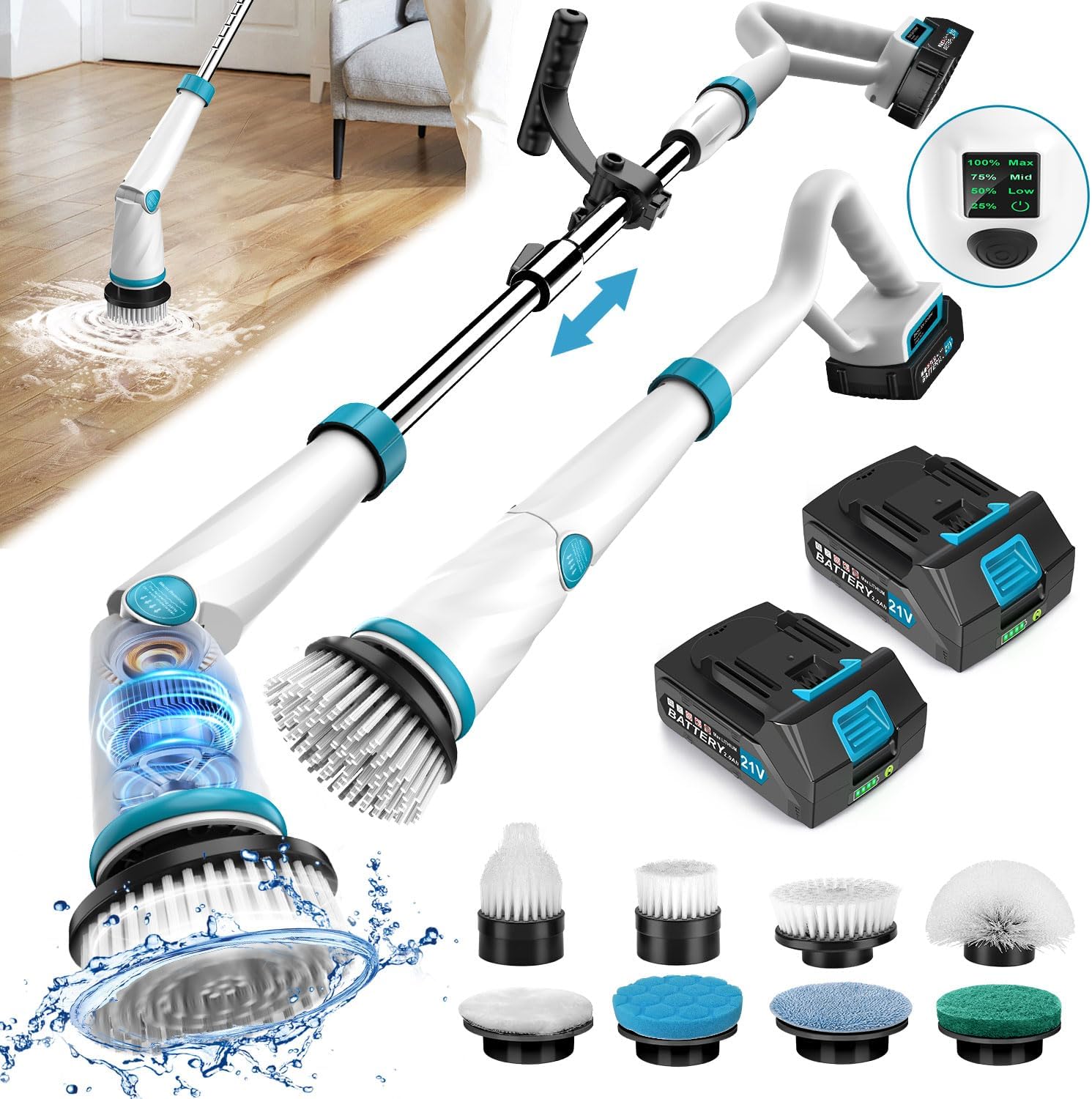 Fimilo 1500RPM Electric Spin Scrubber with 8 Brush Heads and 2 Batteries 1