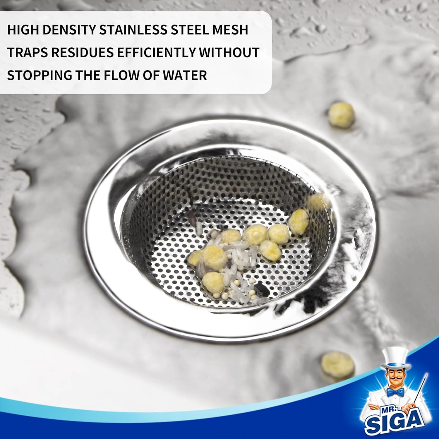 MRSIGA Pack of 3 Sink Strainers Stainless Steel 44 Inch Diameter