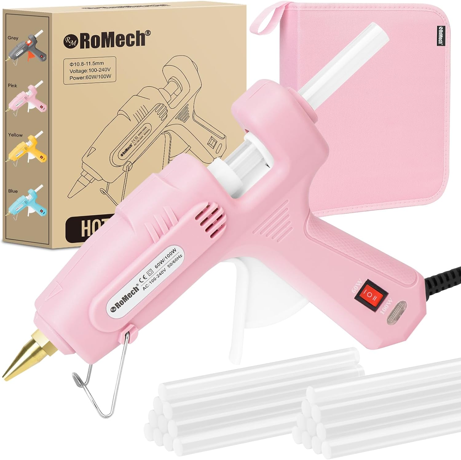 ROMECH Dual Power Hot Glue Gun with 21 Sticks and Storage Case