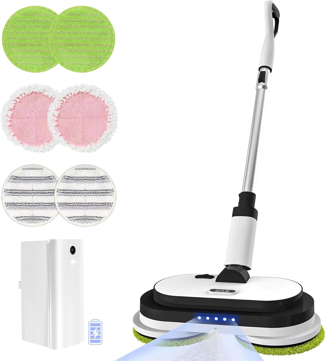 EOUS Cordless Electric Mop with LED Light and 300ML Tank