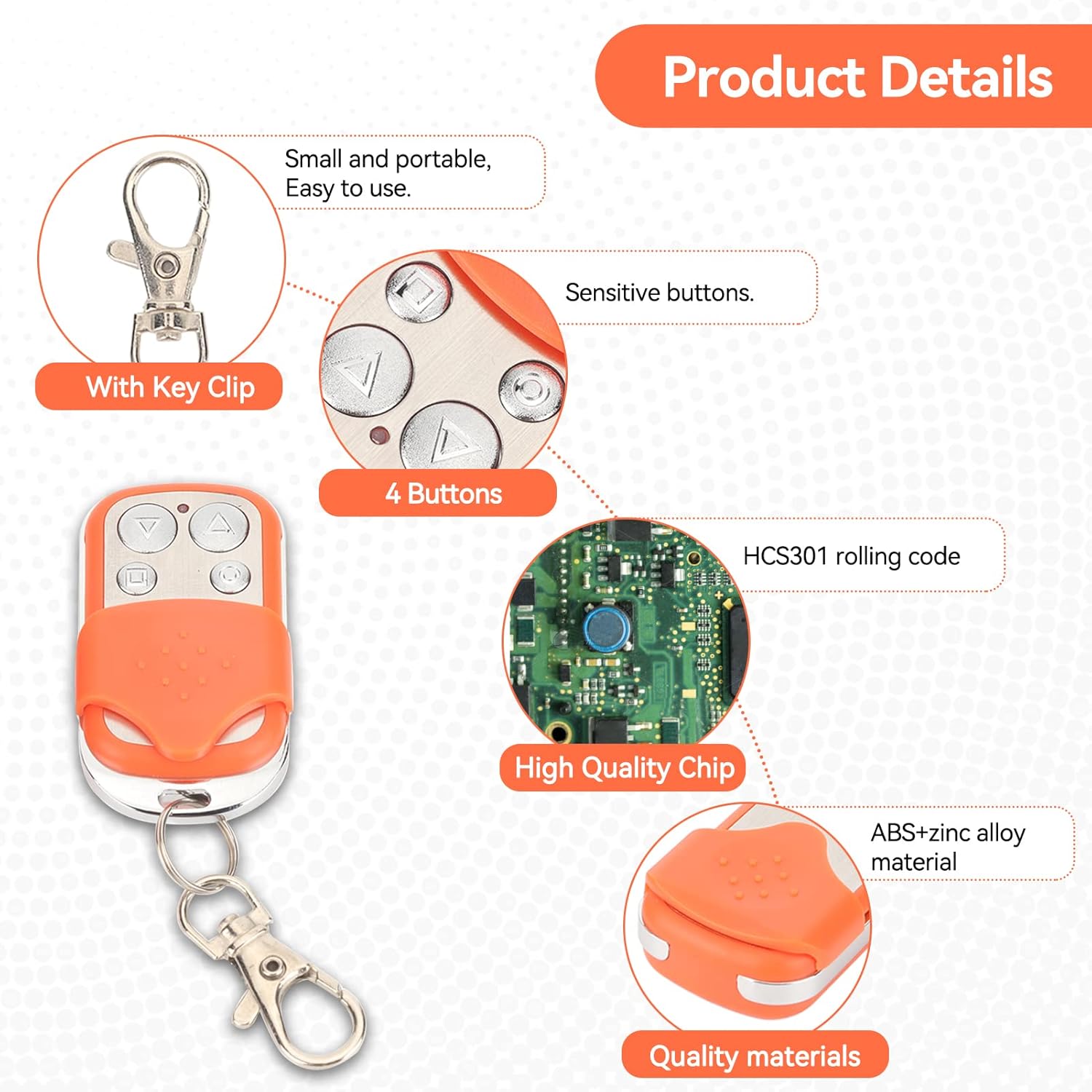 Automatic Door Remote Control HCS301 43392MHz 4 Orange