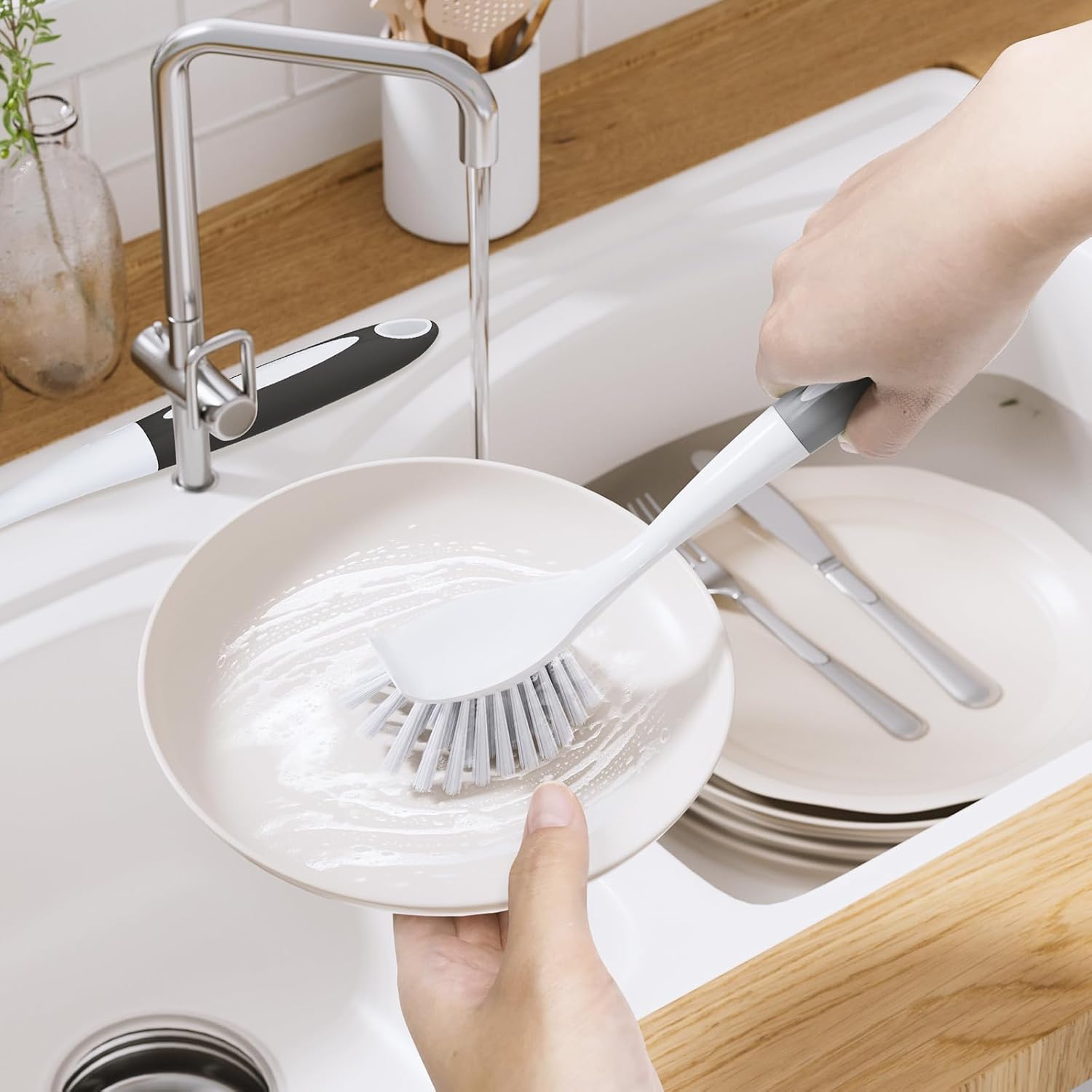 Amazer Dish Brush 2 Pack with Handle and Scrubber