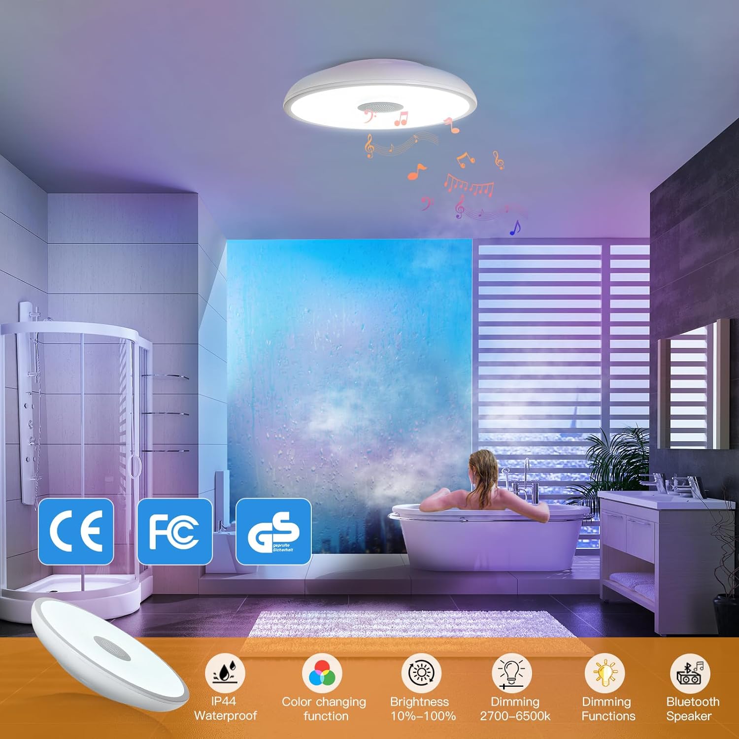 ASALL Smart Waterproof LED Ceiling Light with Bluetooth Speaker