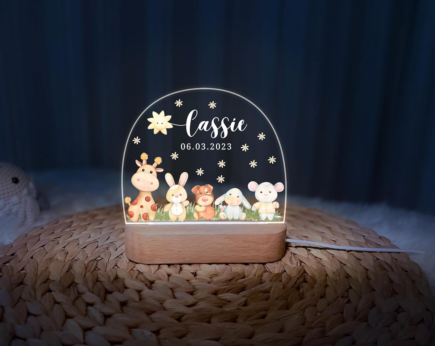 Personalized Baby Night Light with Safari Animals Design