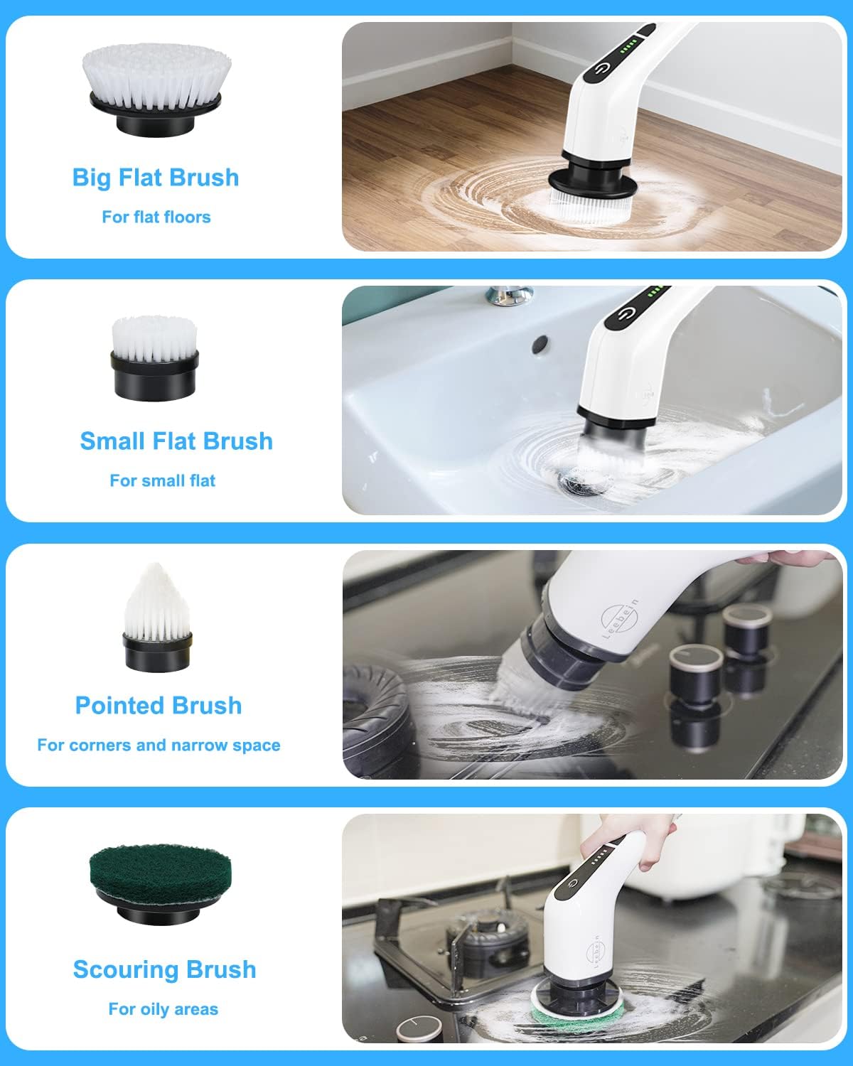 Leebein Electric Spin Scrubber with 8 Brush Heads and Dual Speed