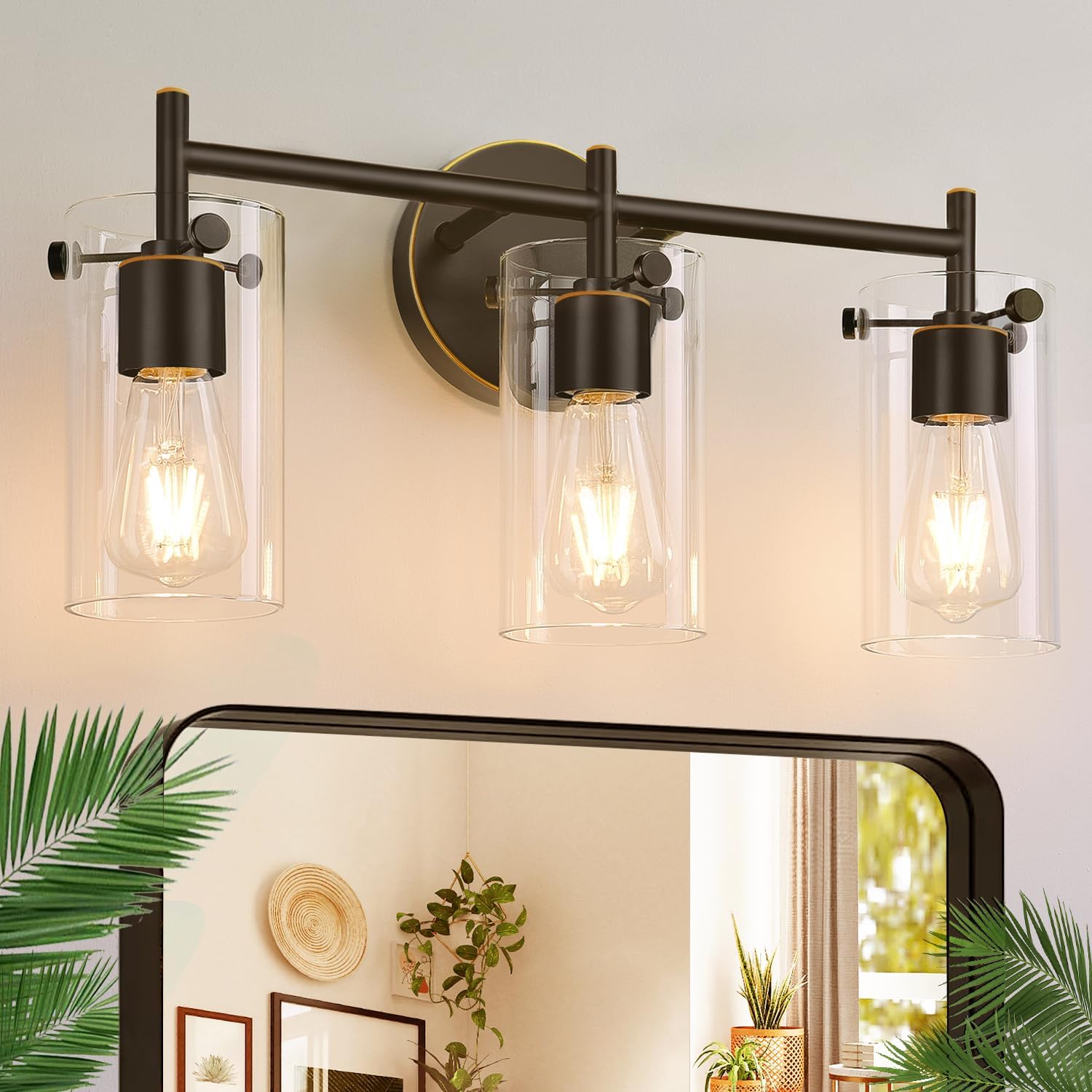 3-Light Oil-Rubbed Bronze Wall Sconce with Clear Glass Shades