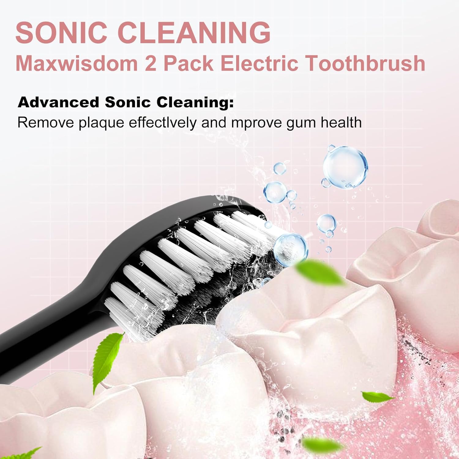 MAXWISDOM Sonic Kids Toothbrush 2 Pack with 10 Heads and Holder